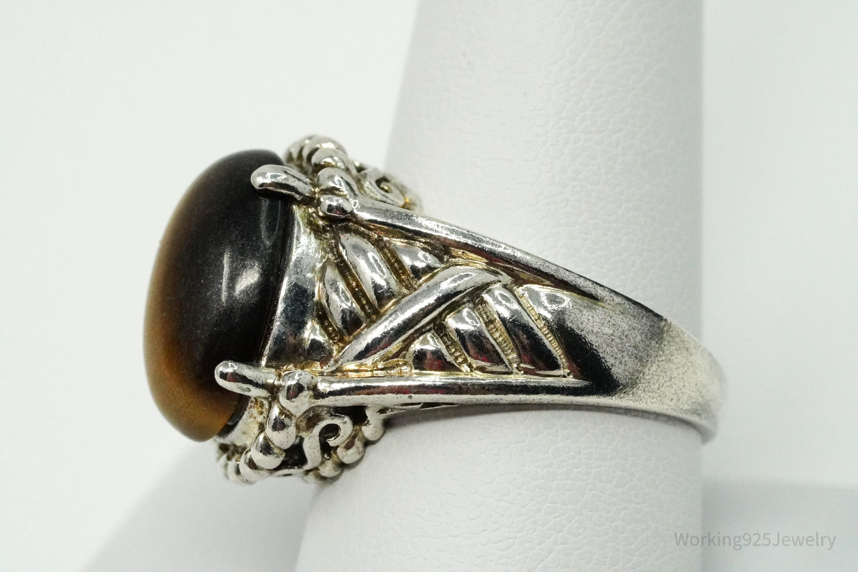 Vintage Ross Simons Tigers Eye Sterling Silver Ring - Size 10