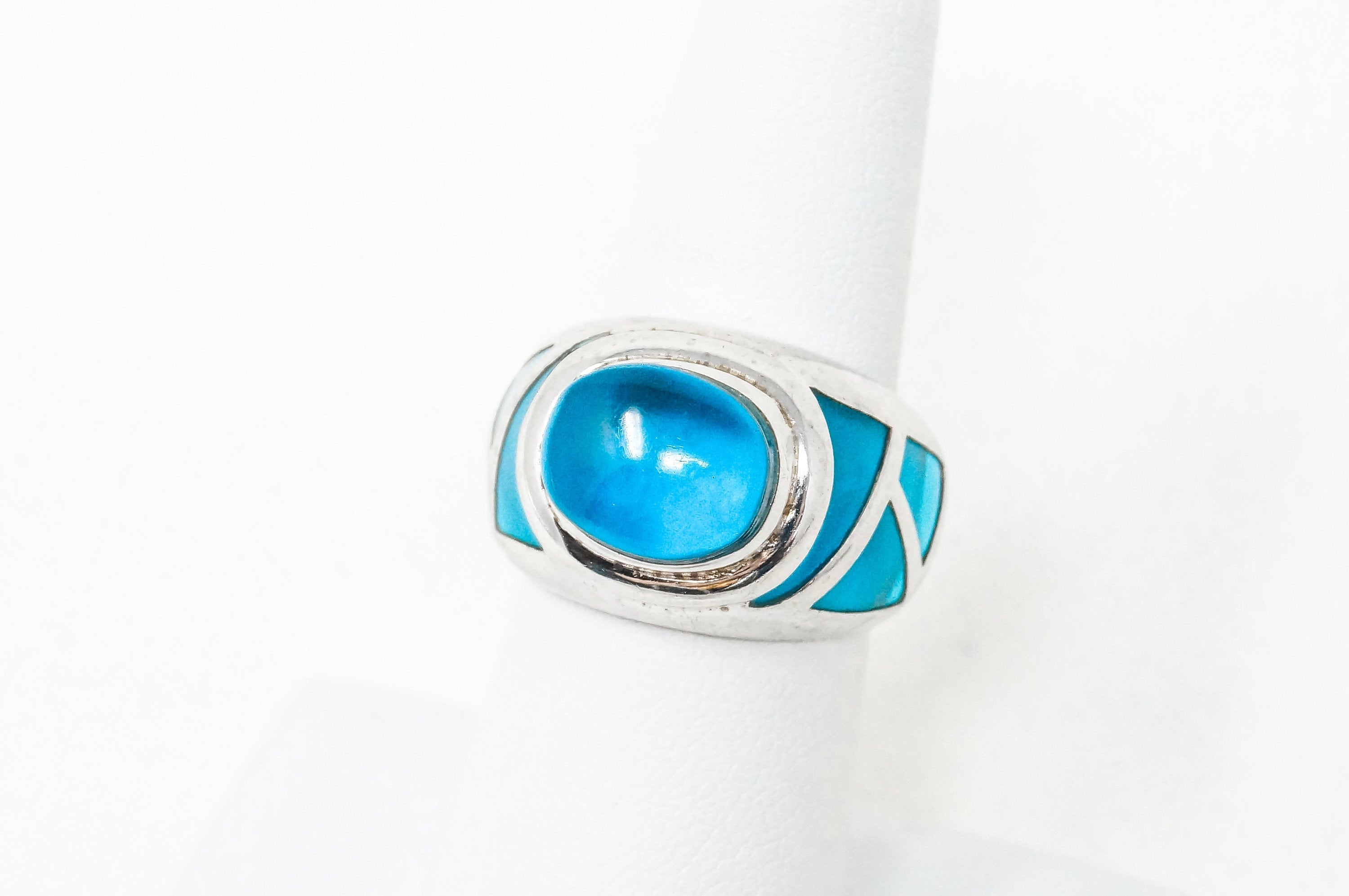 Vintage Blue Ocean Resin Sterling Silver Ring - Sz 6.5 - 785434054