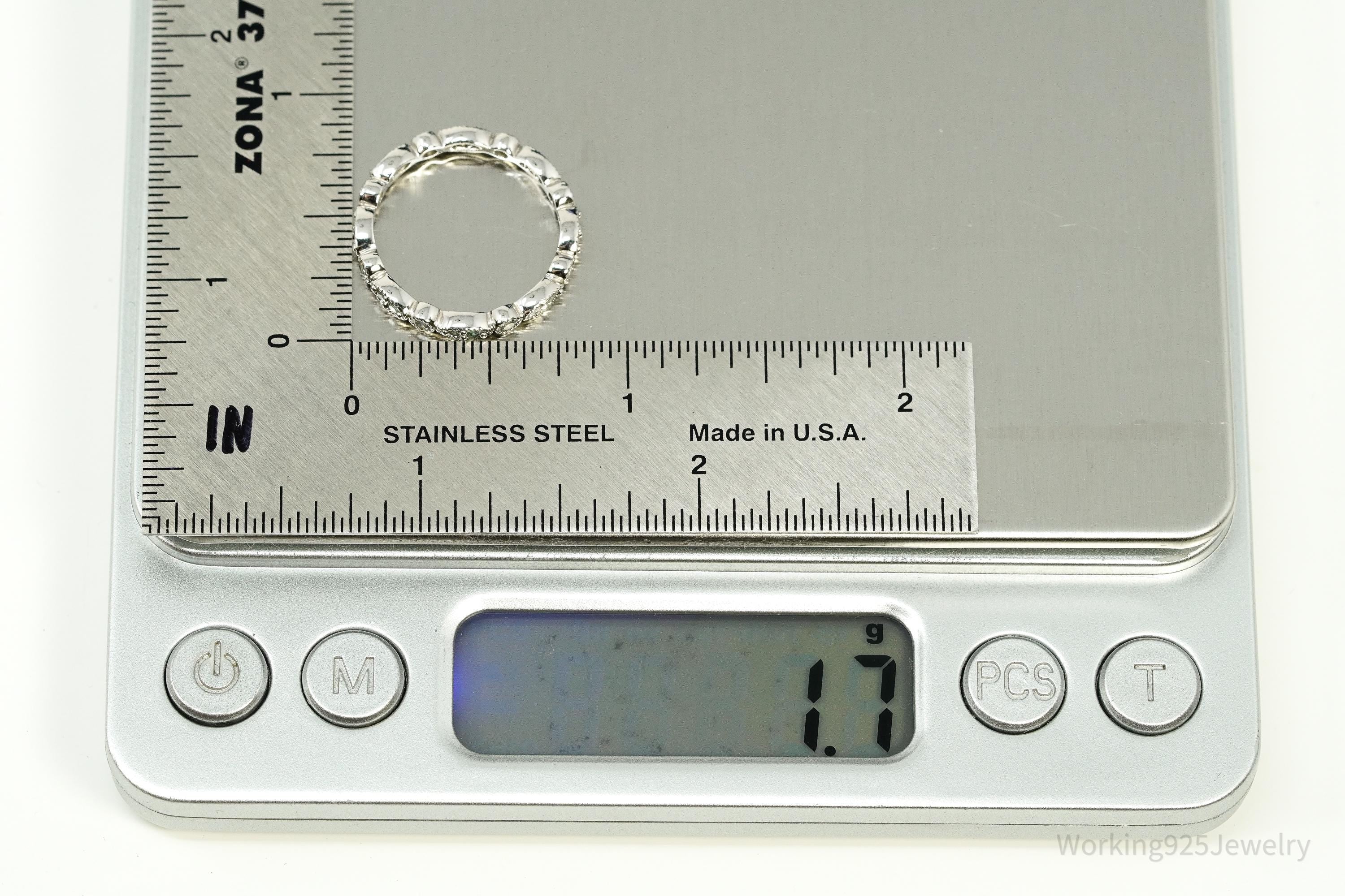 Vintage Cubic Zirconia Sterling Silver Band Ring - Size 6.75