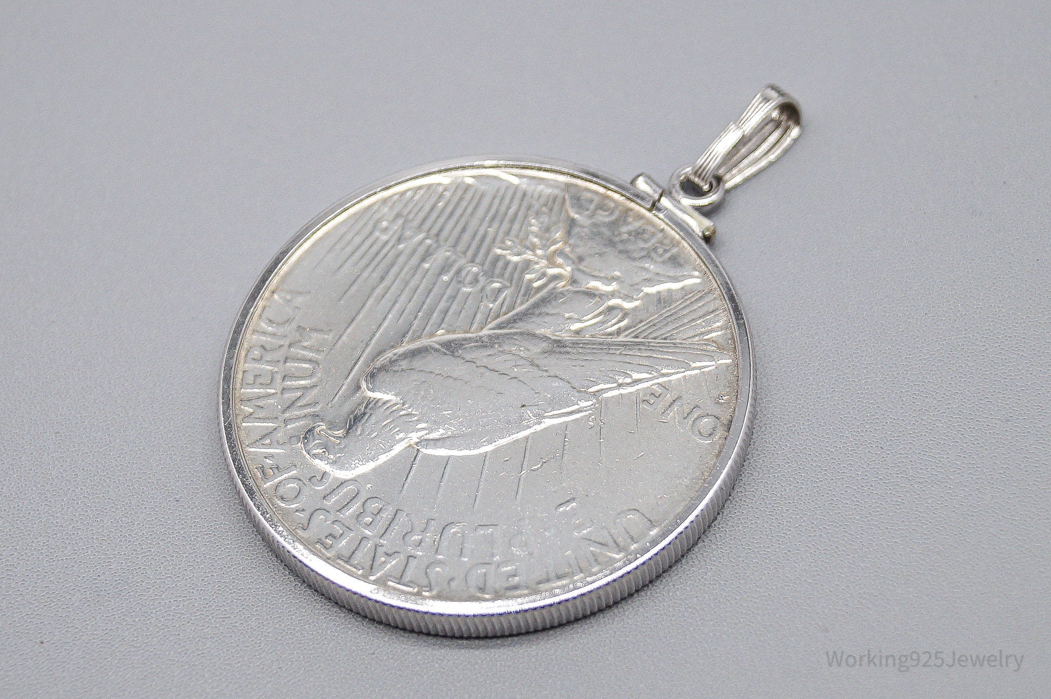 Vintage 1926 S Silver Peace Dollar Coin Sterling Silver Pendant