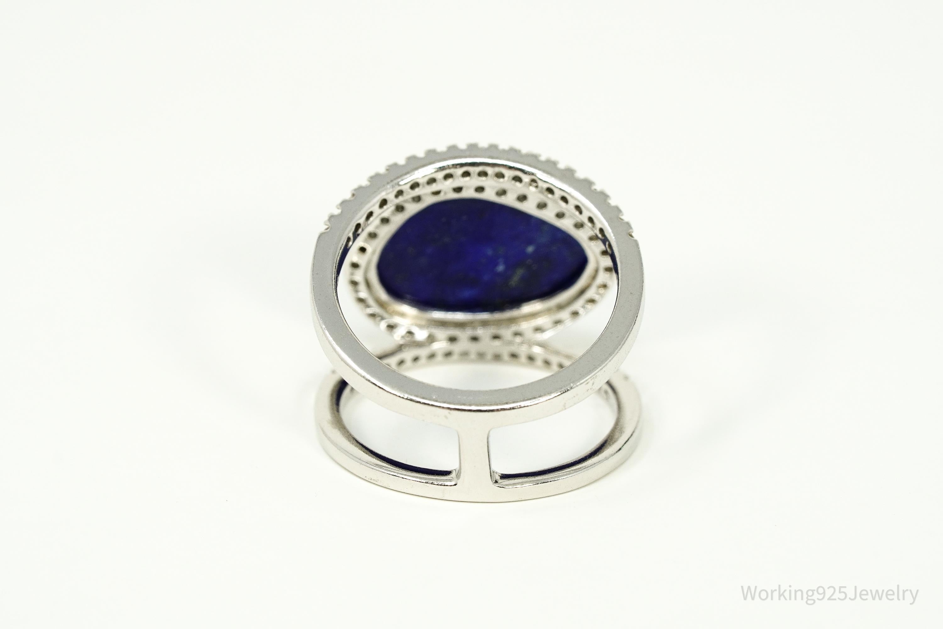 Vintage JCM Lapis Lazuli & Cubic Zirconia Sterling Silver Ring - Size 8