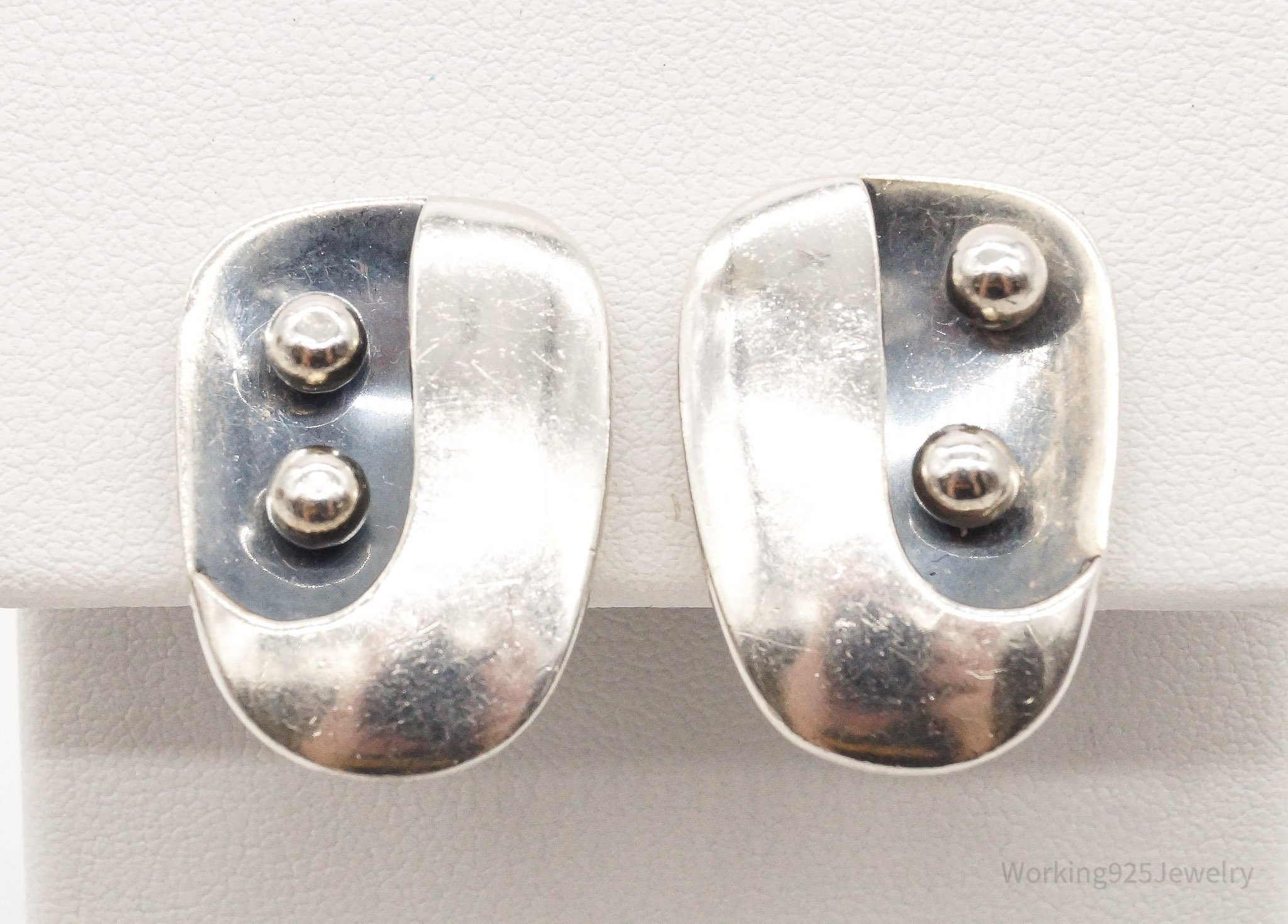 Vintage Mexico Modernist Sterling Silver Screw Back Earrings