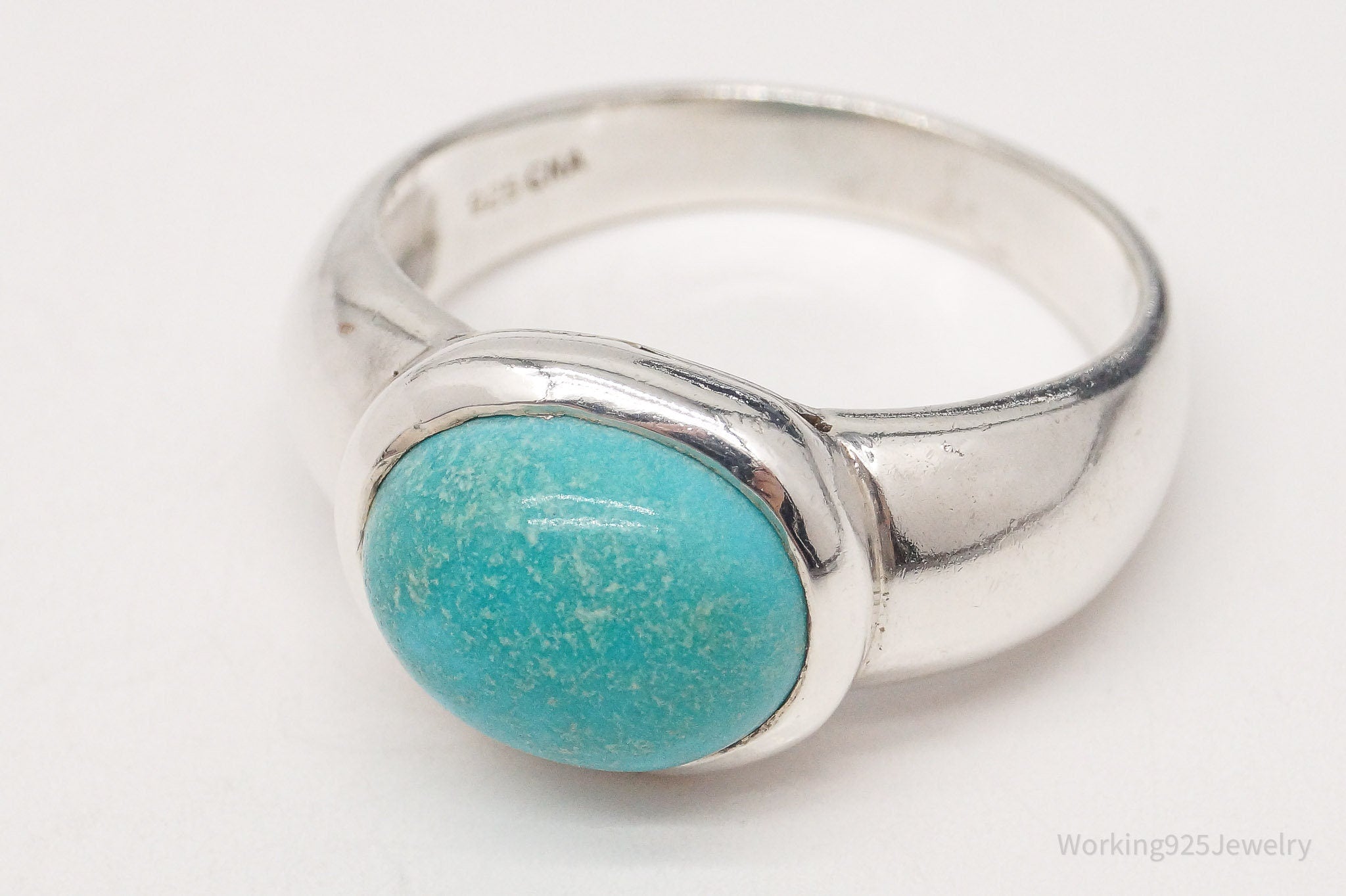 Vintage CNA Aqua Stone Sterling Silver Ring - Size 9.5