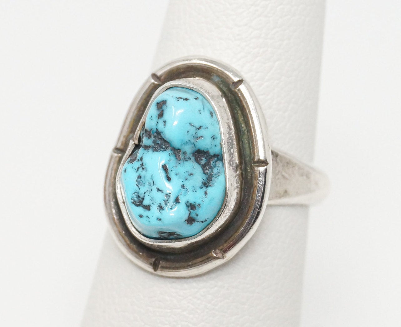 Vintage Native American Turquoise Unsigned Sterling Silver Ring - SZ 4.25