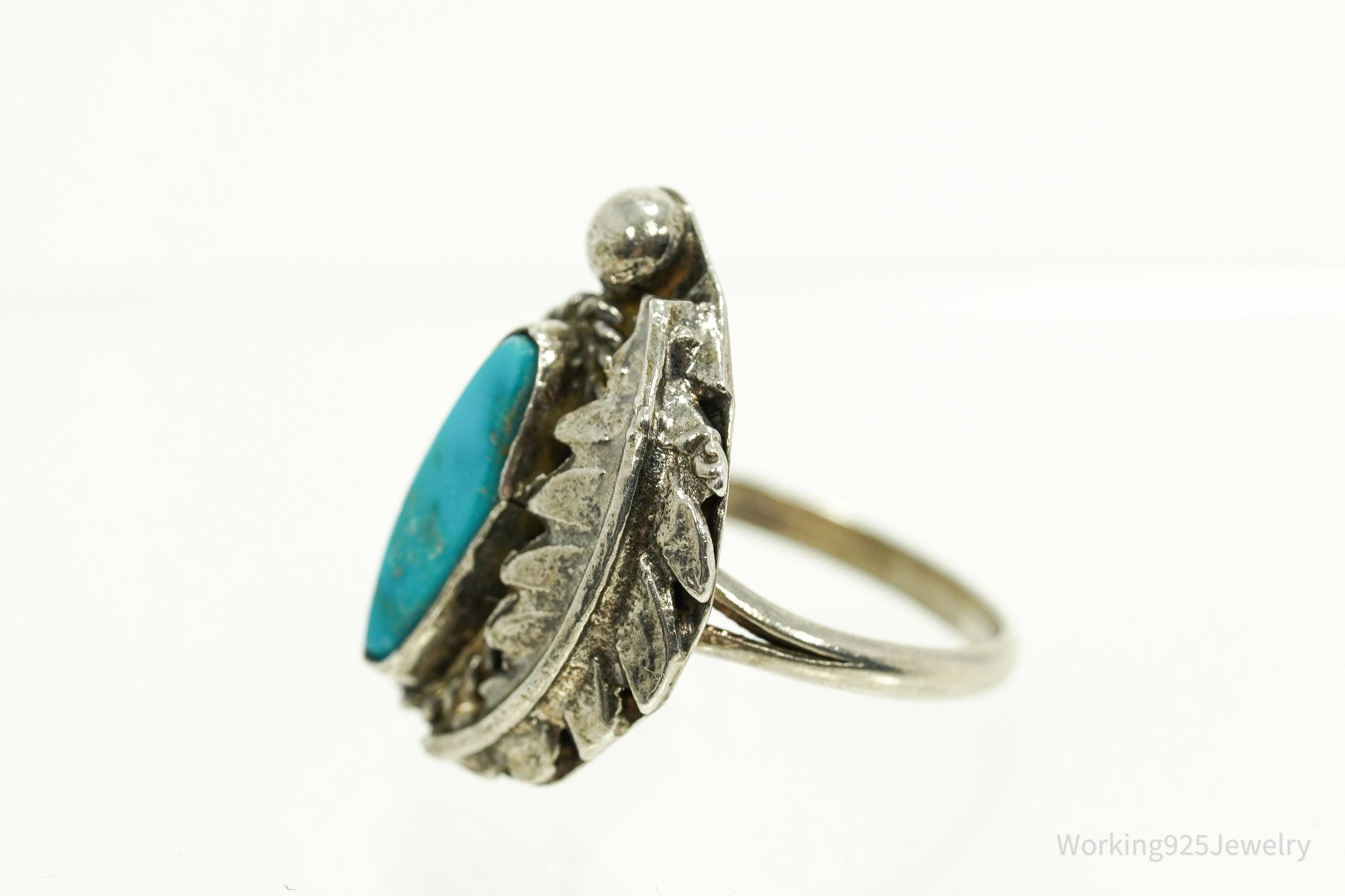 Vintage Native American Turquoise Unsigned Silver Ring - Size 6