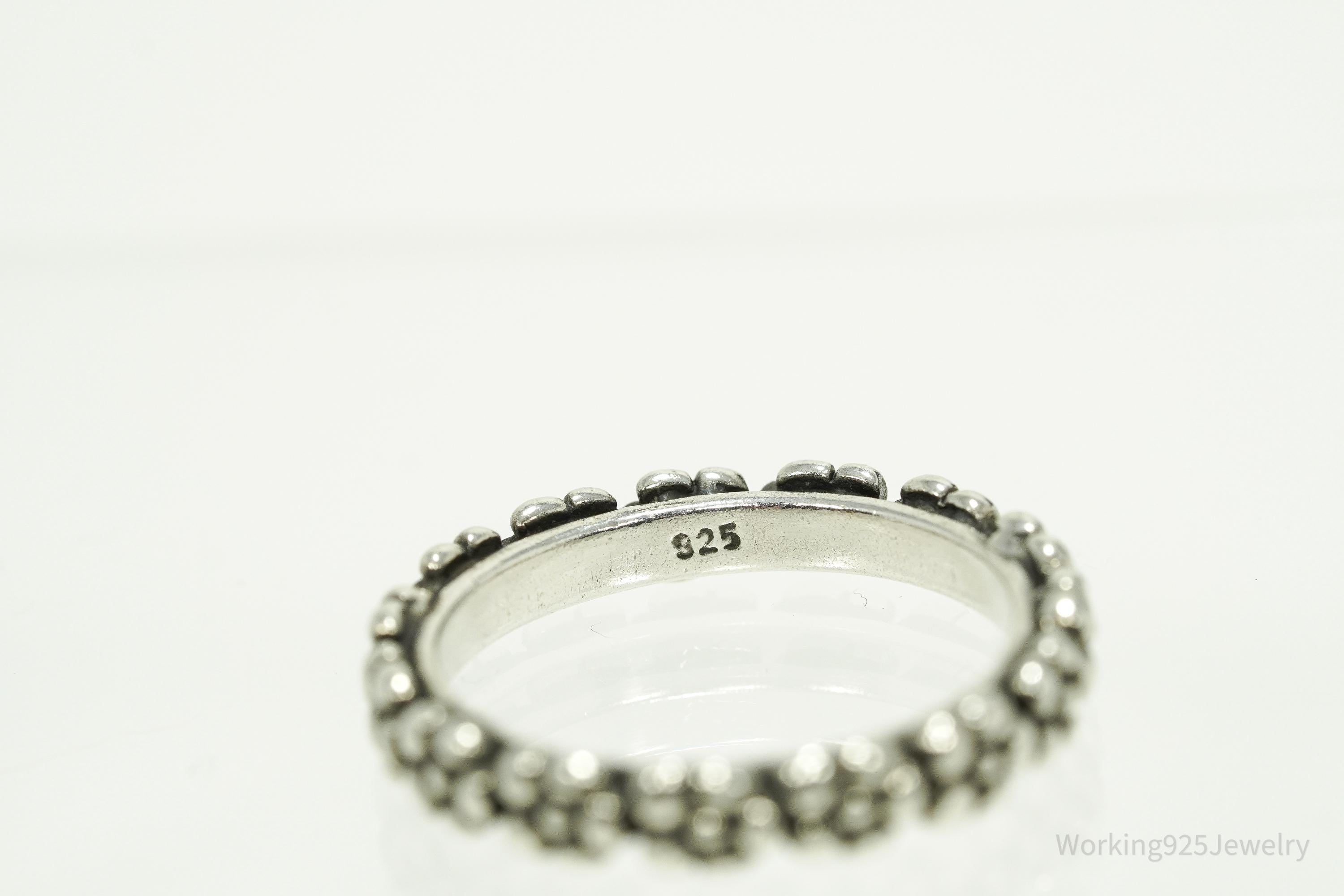 Vintage Flowers Pattern Sterling Silver Band Ring - Size 8.75