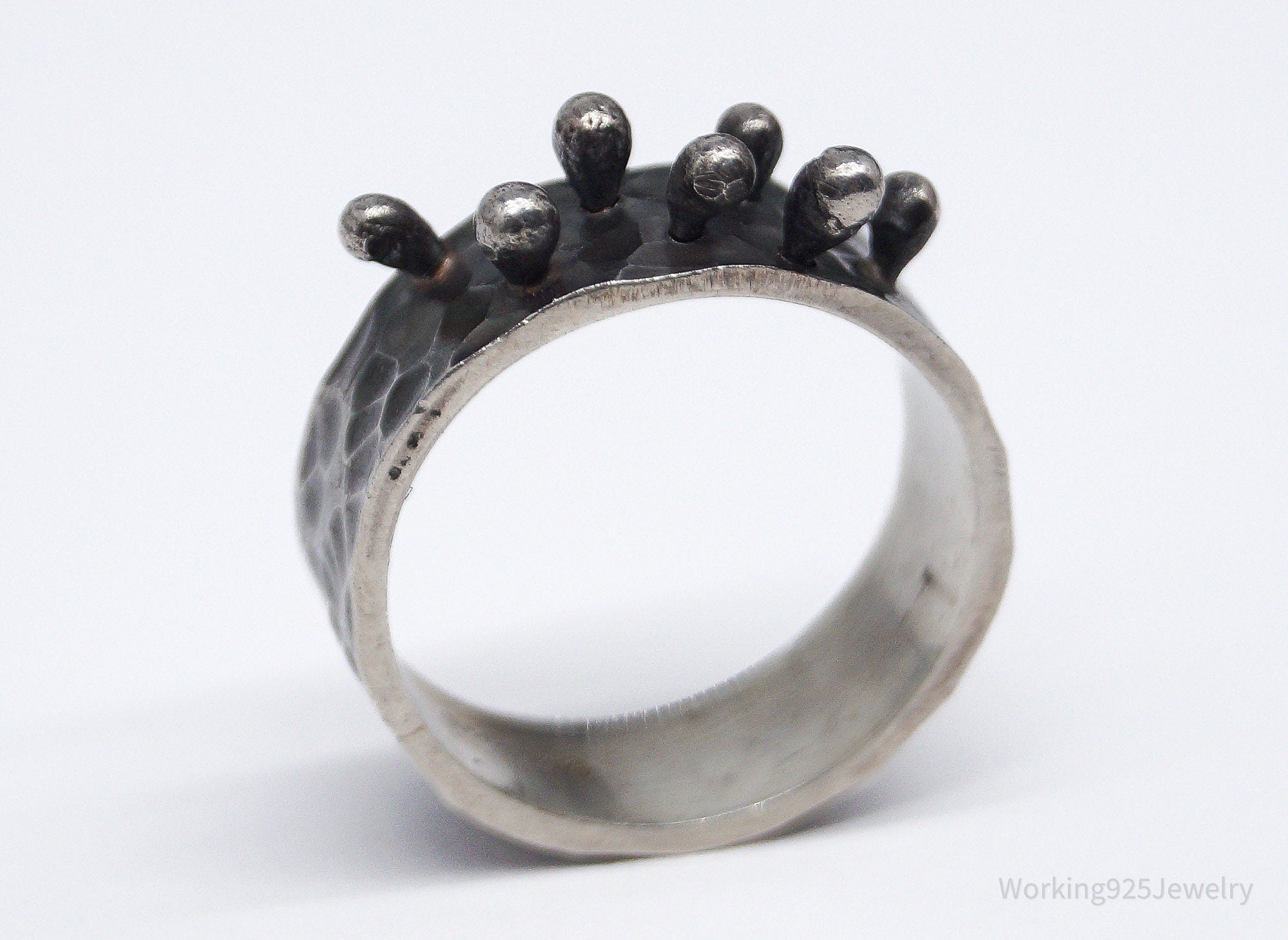 Vintage Brutalist Modernist Hammered Sterling Silver Ring - Size 4.75