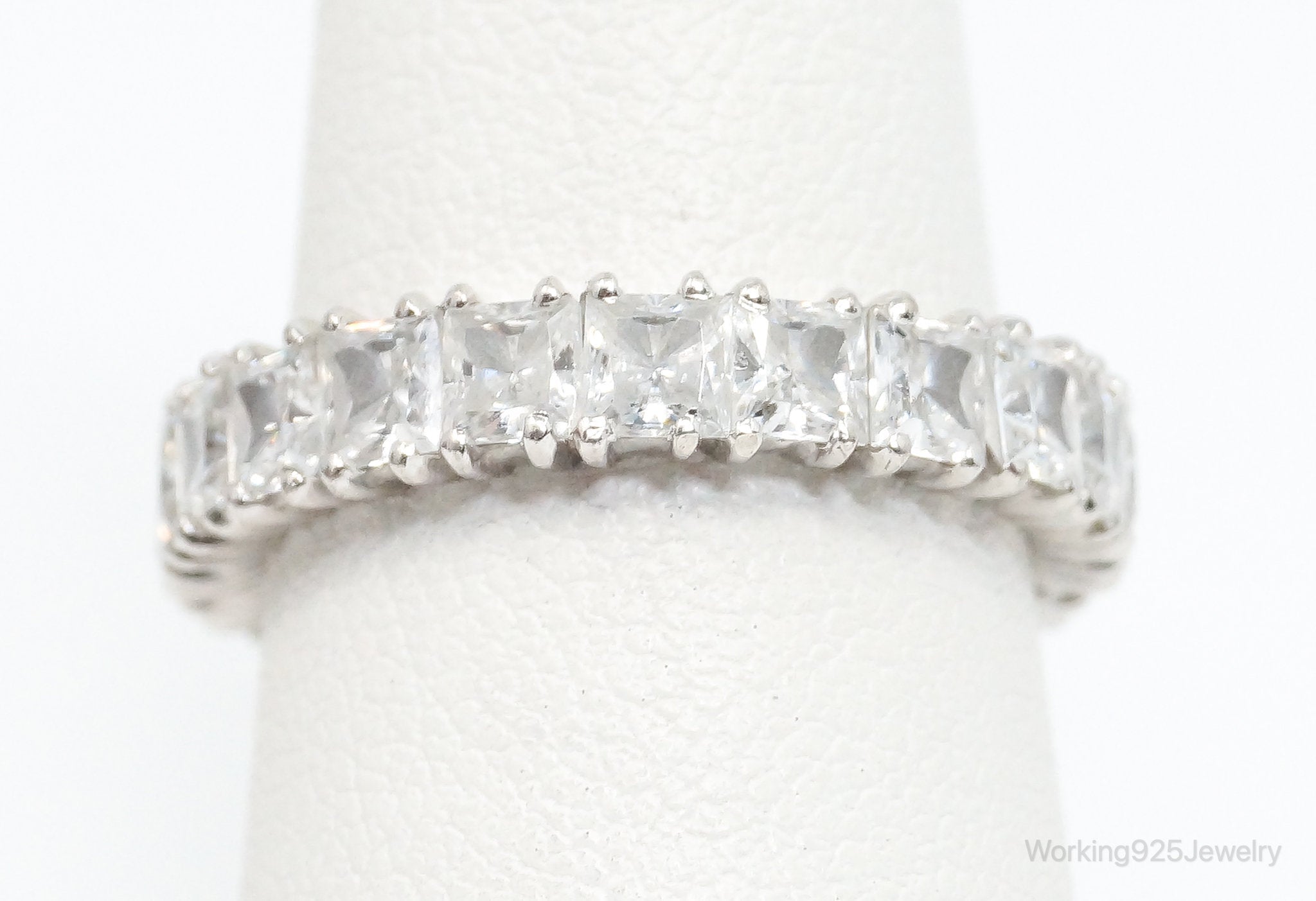 Vintage Eternity Band Cubic Zirconia Sterling Silver Ring - Size 6.5