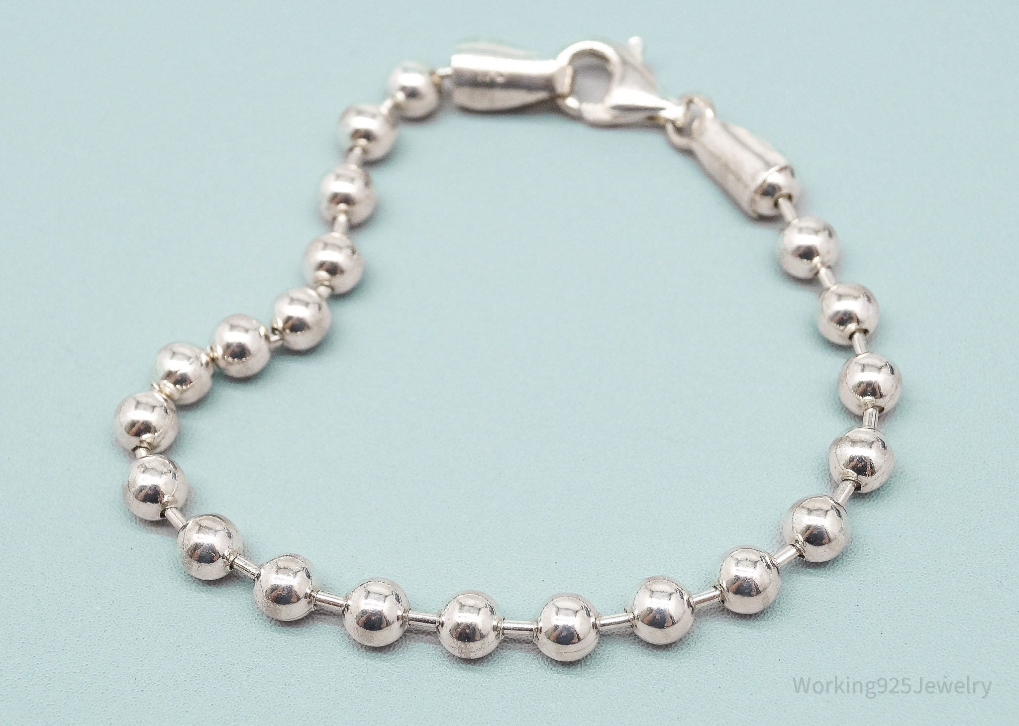 Vintage Italian Ball Chain Sterling Silver Bracelet - 7.25"