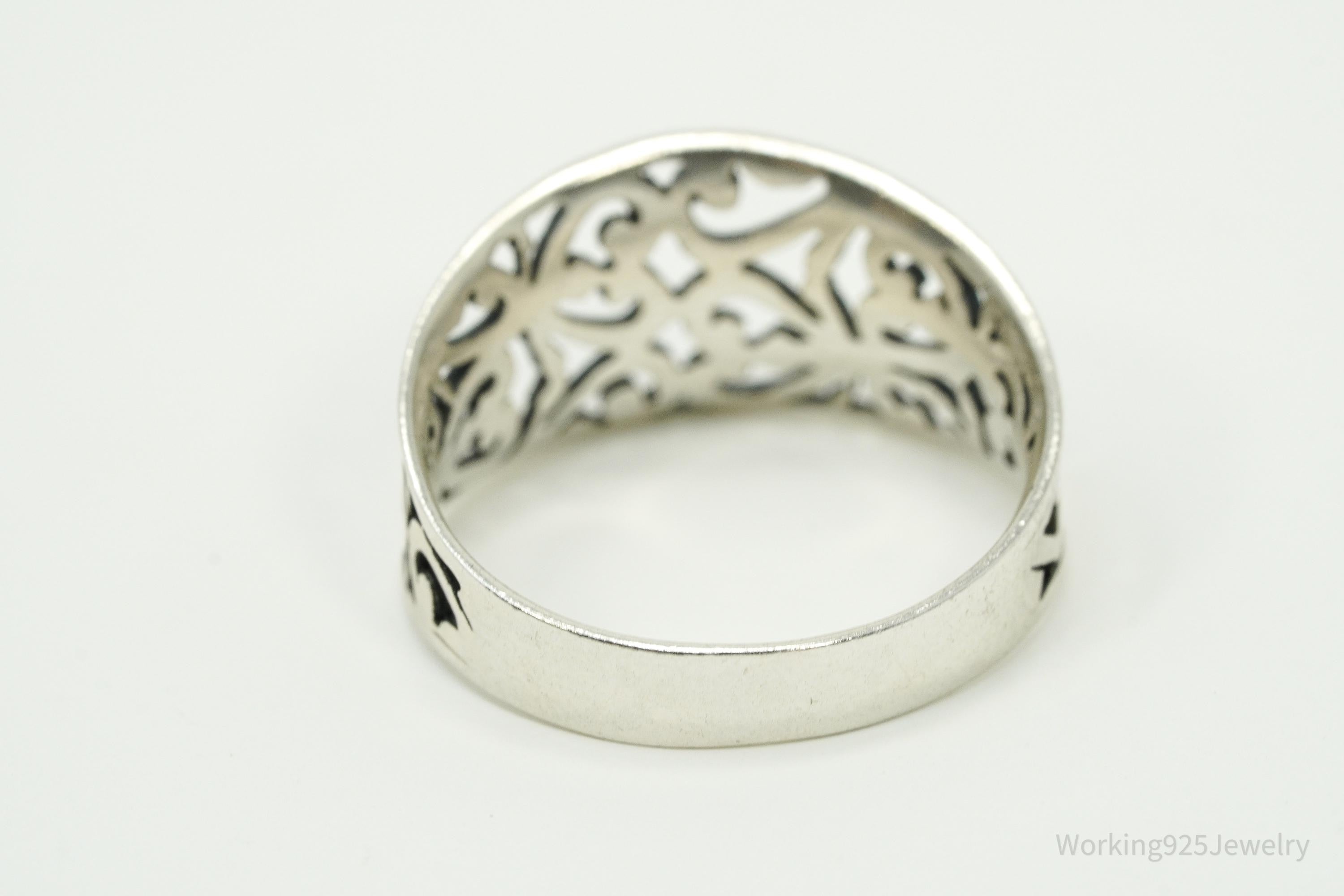 Vintage Art Deco Style Cut Out Sterling Silver Band Ring - Size 7.25