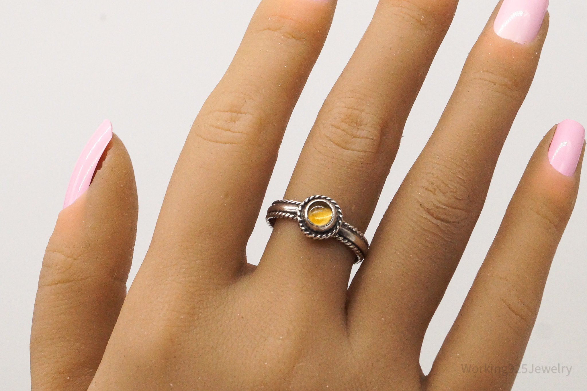 Vintage Citrine Sterling Silver Ring - Size 8.75