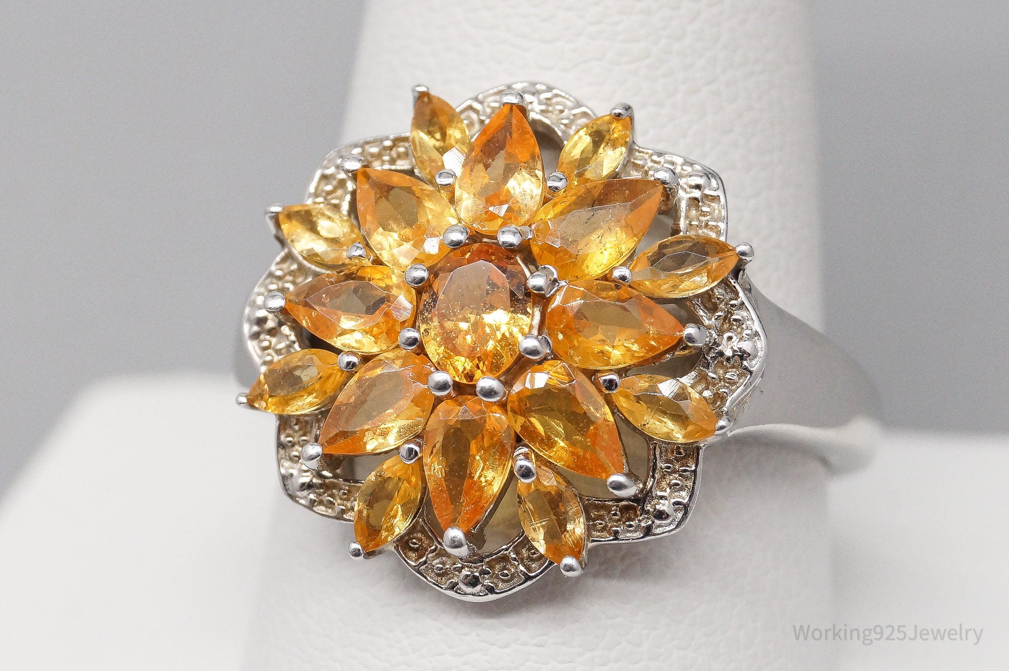 Vintage Orange Citrine Sterling Silver Ring - Size 10.25