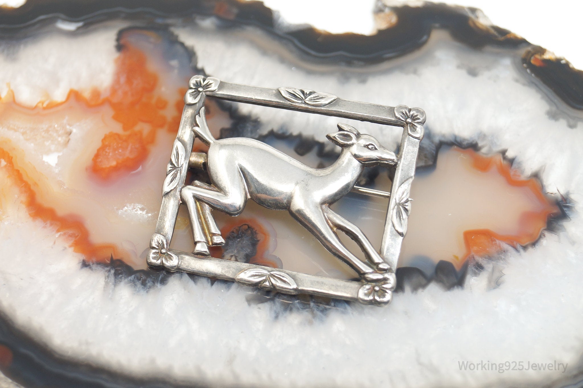 Vintage Modernist Norwegian Style Deer Fawn Sterling Silver Pin Brooch