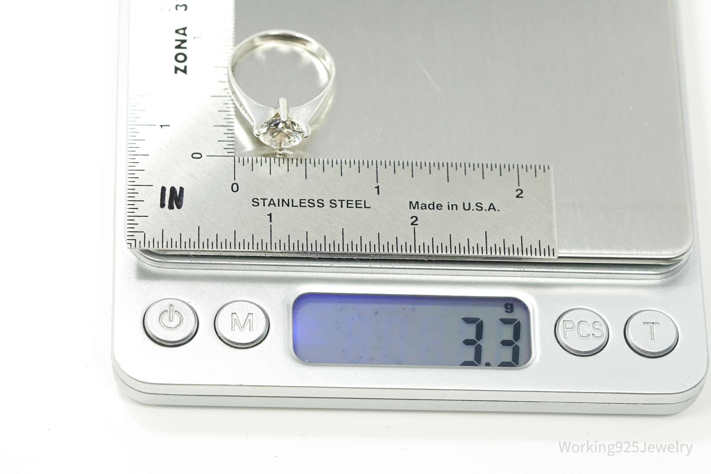 Vintage Mexico Modernist Cubic Zirconia Sterling Silver Ring - Size 7.75