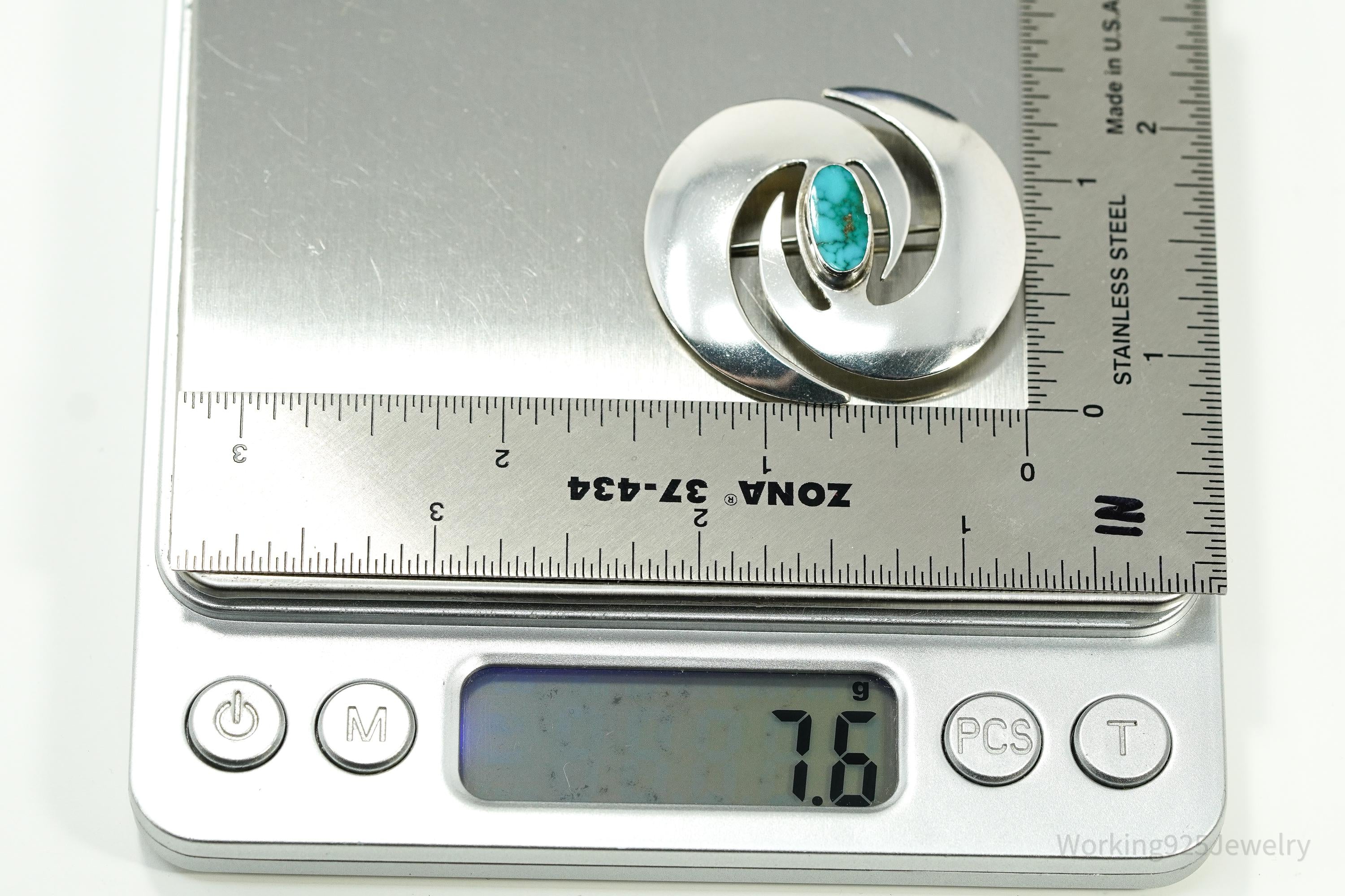 Vintage Native American Turquoise Sterling Silver Brooch Pin