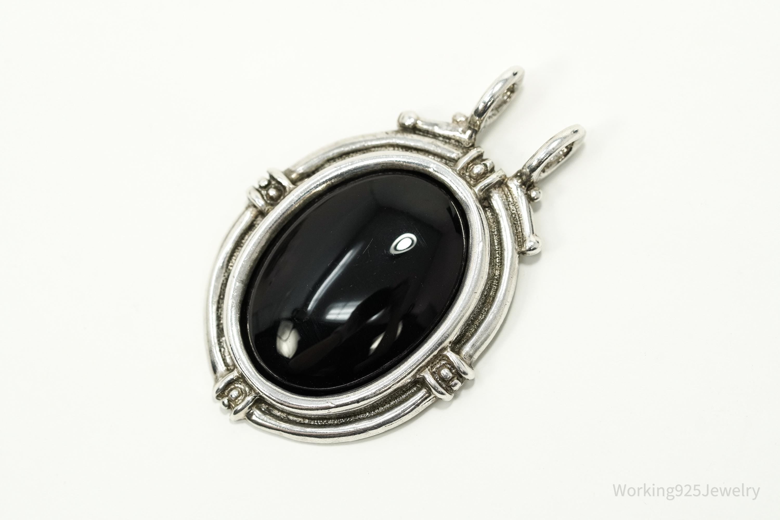 Vintage Large Taxco Mexico Modernist Black Onyx Sterling Silver Pendant
