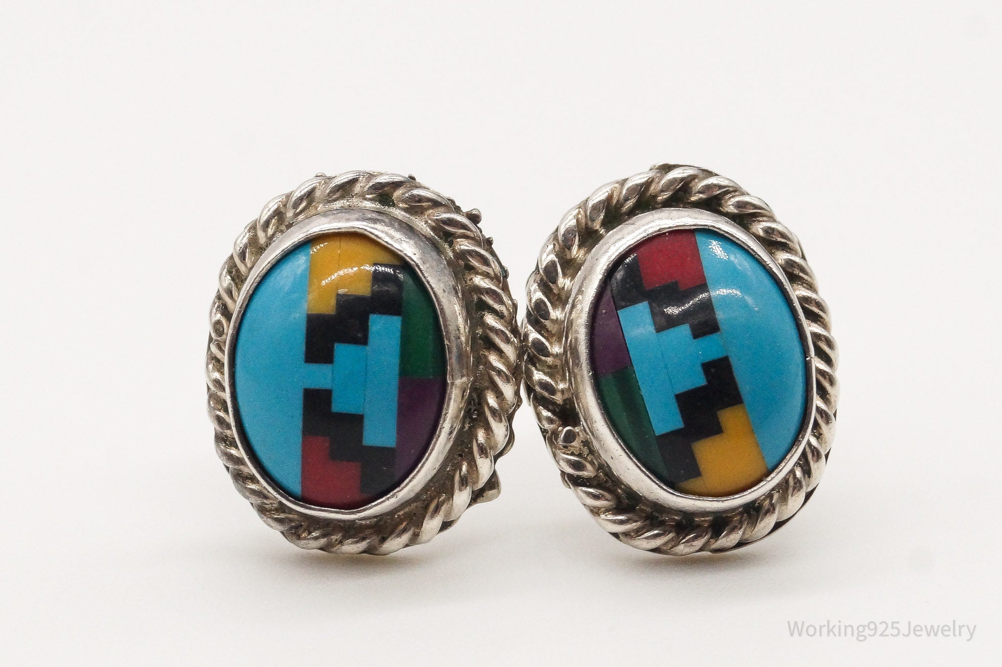 Vintage Zuni Sensa Eustace Multi Gemstone Sterling Silver Earrings