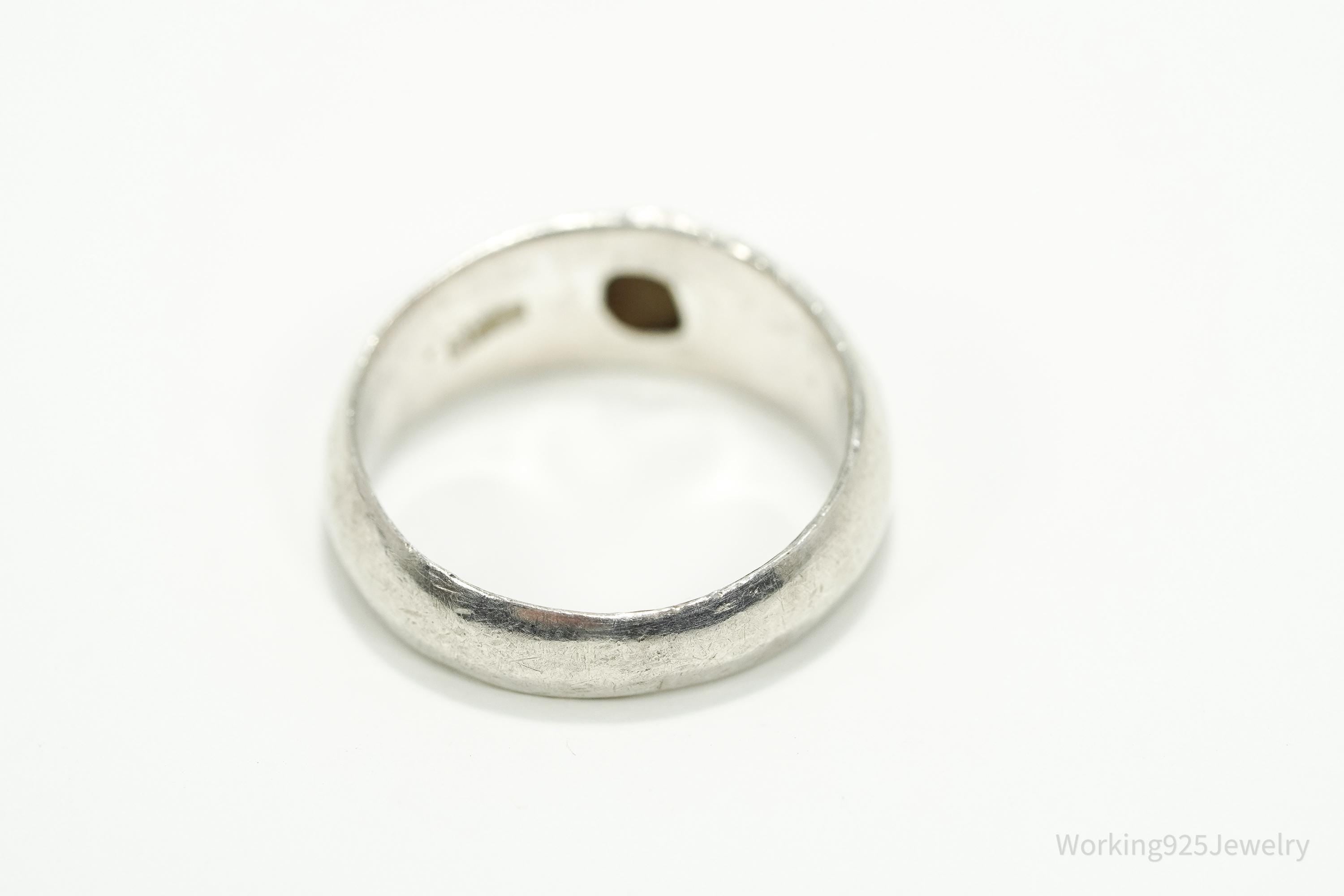 Antique Vintage Tigers Eye Gold Wash Silver Ring - Size 6.25