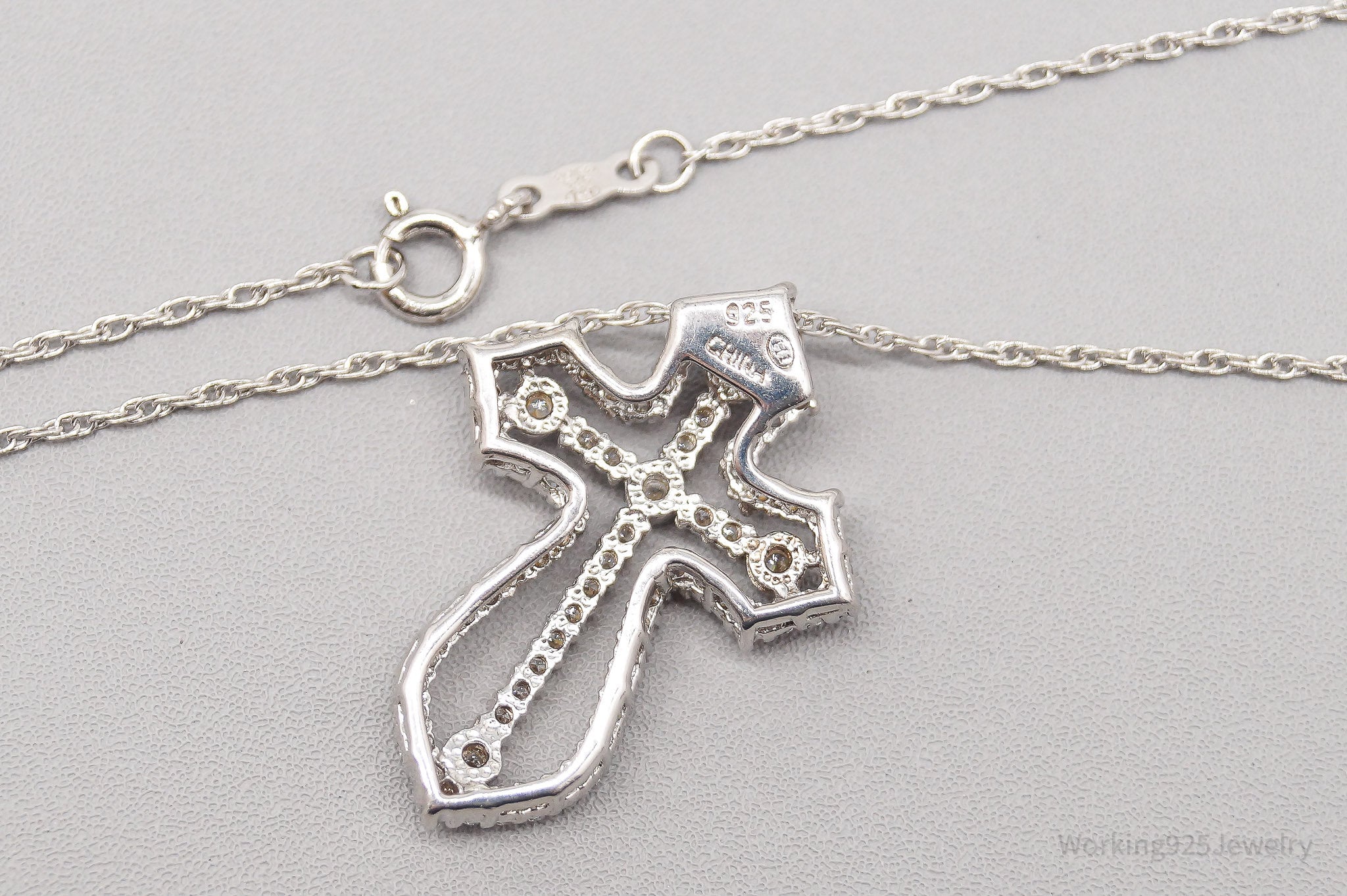 Designer Heng Ngai Cubic Zirconia Sterling Silver Cross Necklace