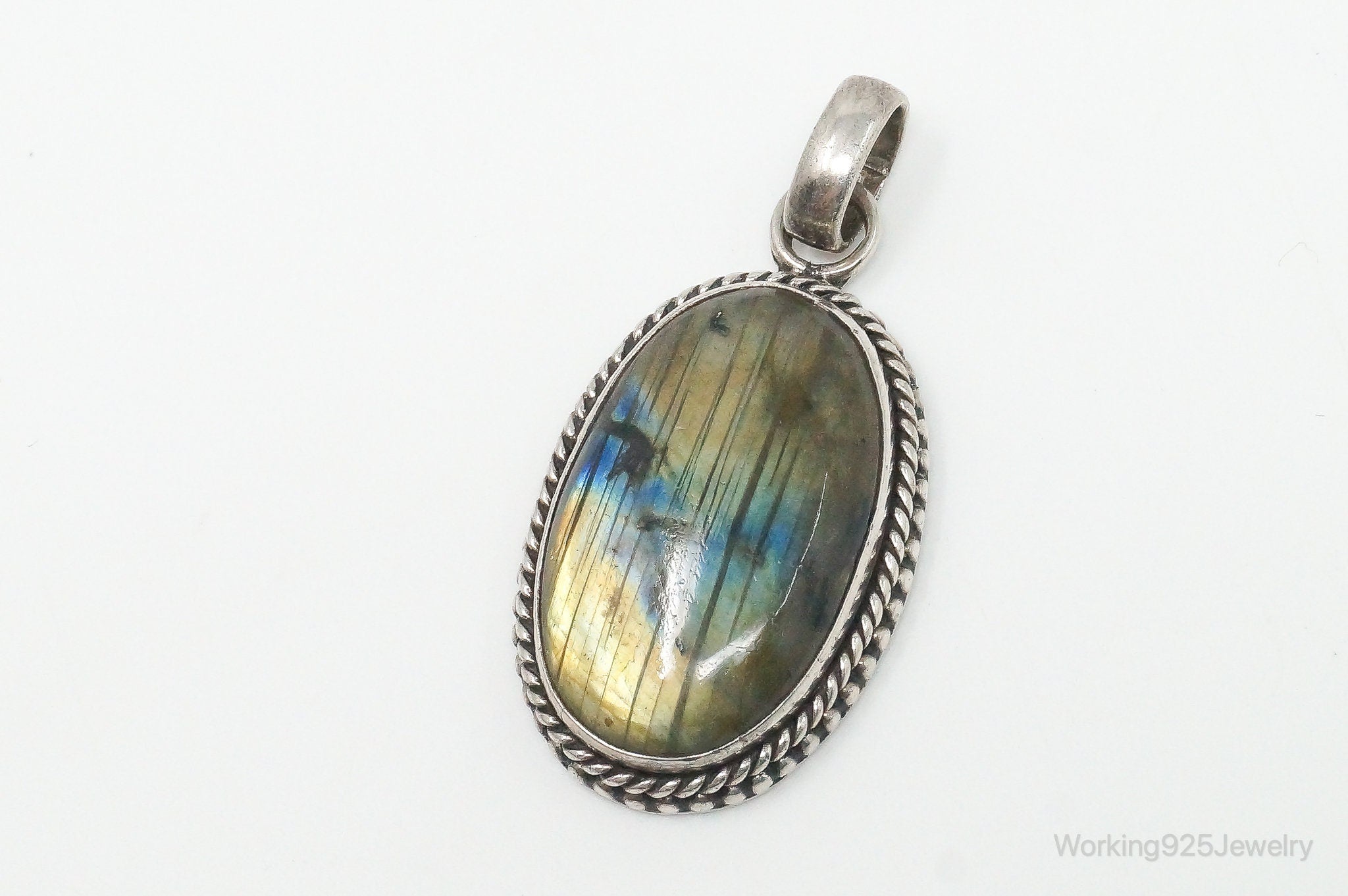 Vintage Large Labradorite Sterling Silver Necklace Pendant