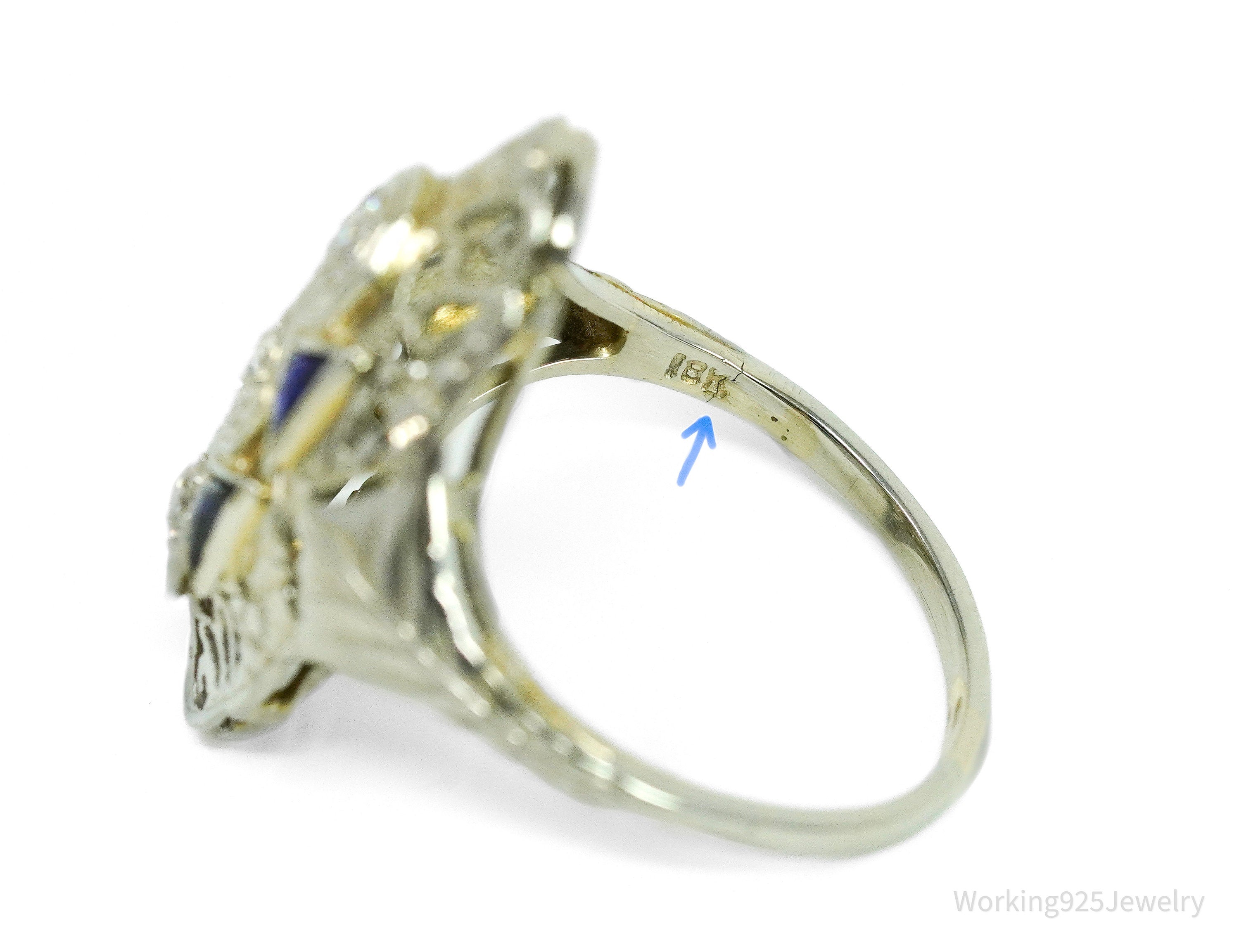 Circa Art Deco Era 18K White Gold, Diamonds And Sapphire Ring - Size 7.5