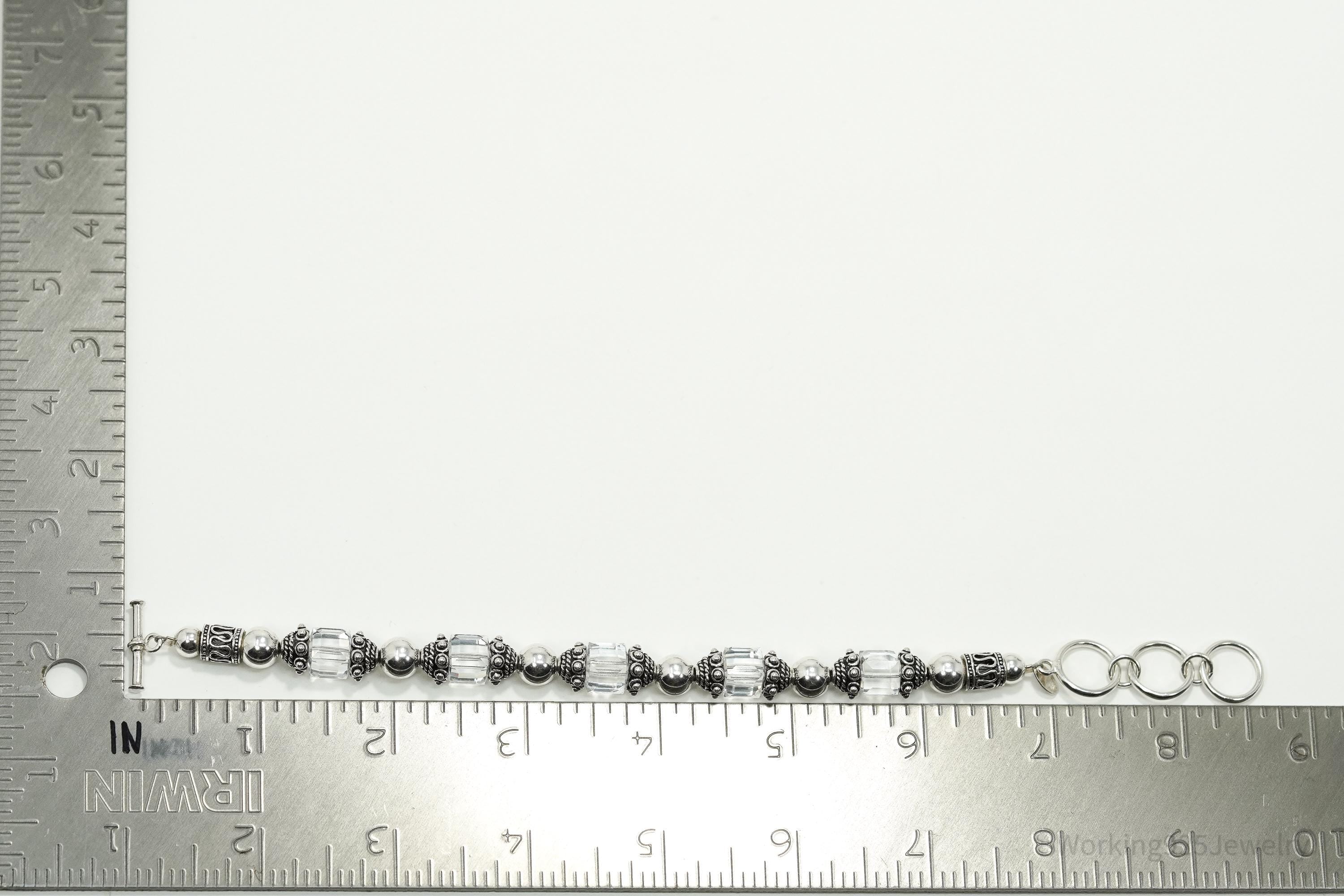 Retired Vintage Silpada Swarovski Crystal Sterling Silver Toggle Bracelet - 8 5/8"