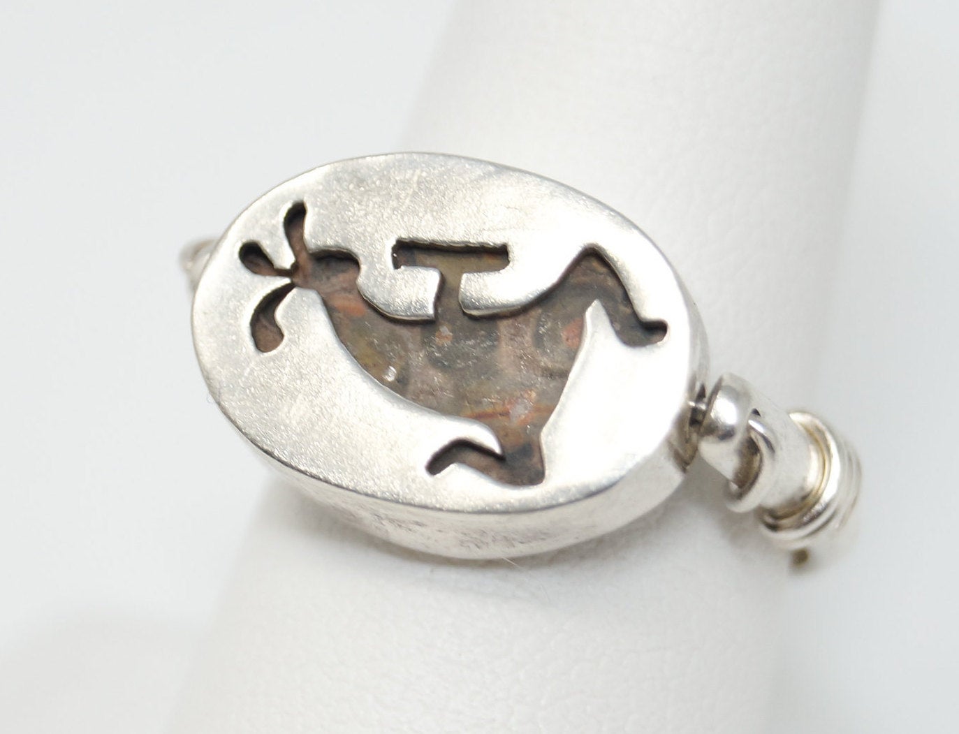 Vtg Native American Unsigned Kokopelli Spinner Sterling Silver Ring - Sz 8.75