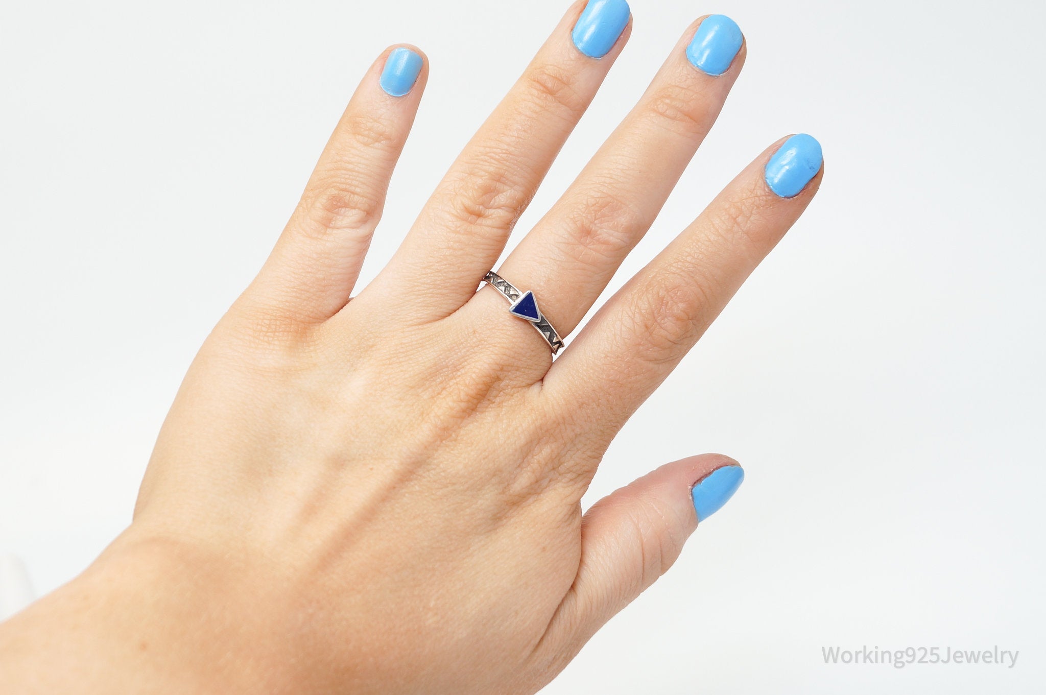 Vtg Carolyn Pollack Crushed Lapis Lazuli Sterling Silver Stacker Ring - Sz 8.75