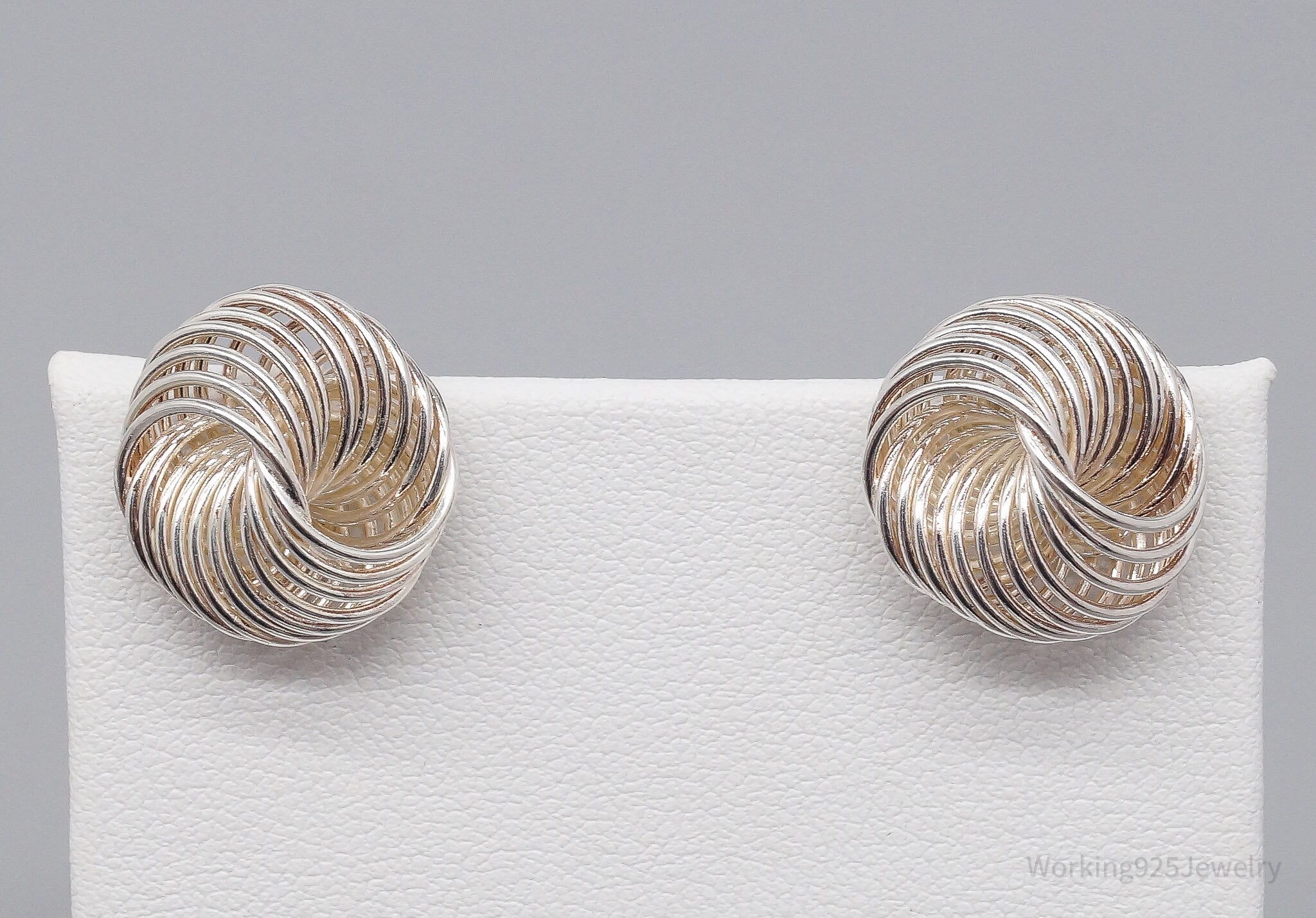 Vintage Sleek Modernist Style Spiral Knot Sterling Silver Earrings