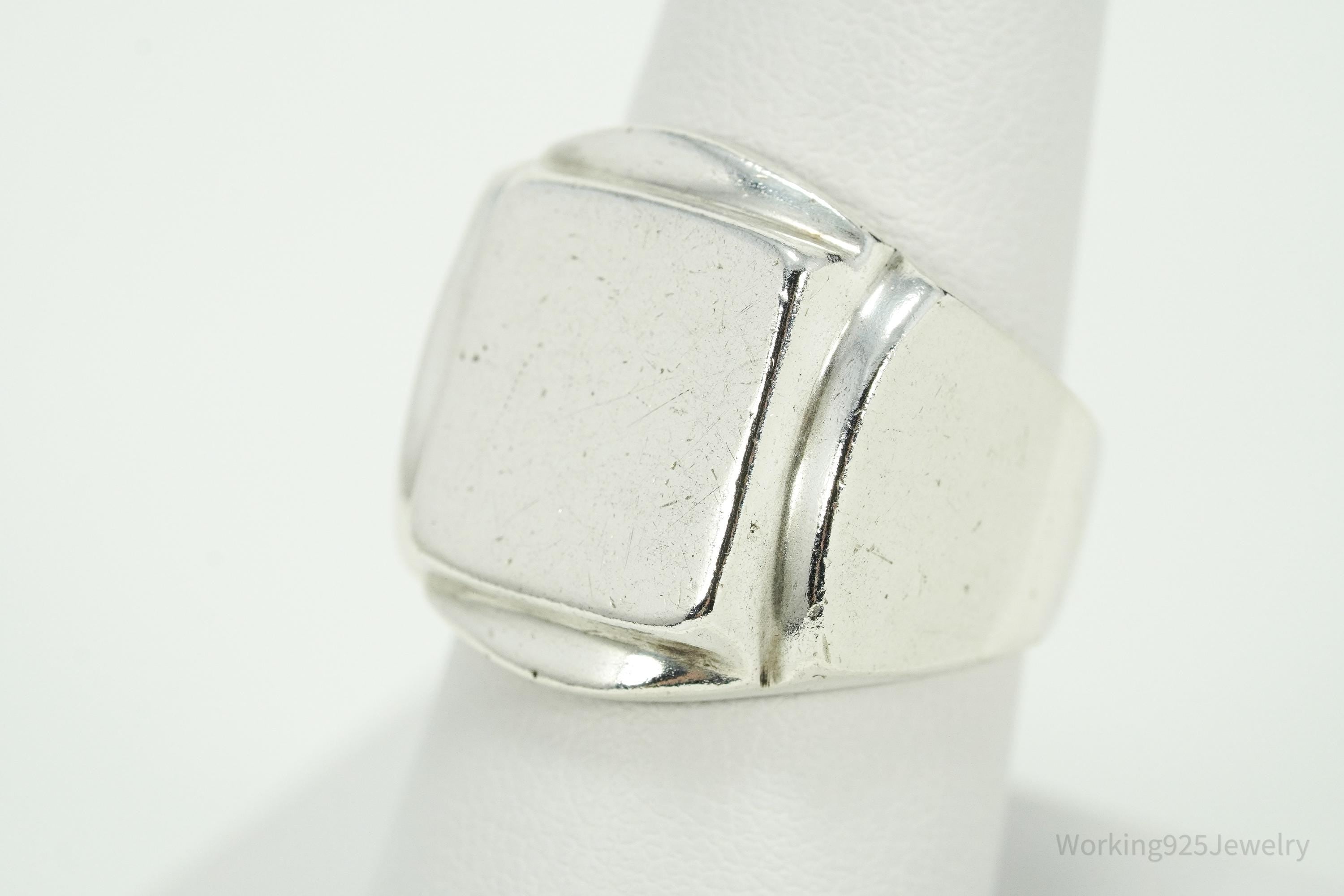 Vintage Heavy Mexico Modernist Style Sterling Silver Ring Size 8