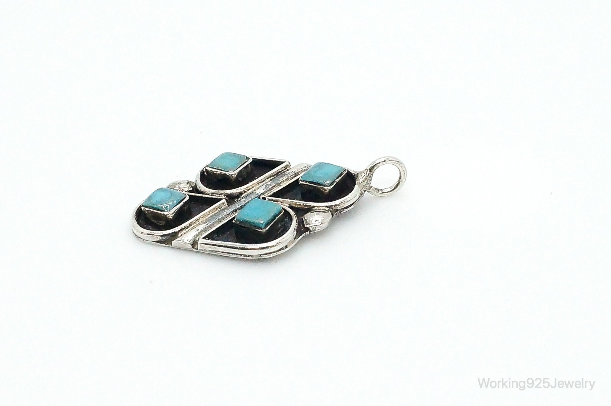 Vintage Native American Elliot Gasper Zuni Turquoise Sterling Silver Pendant