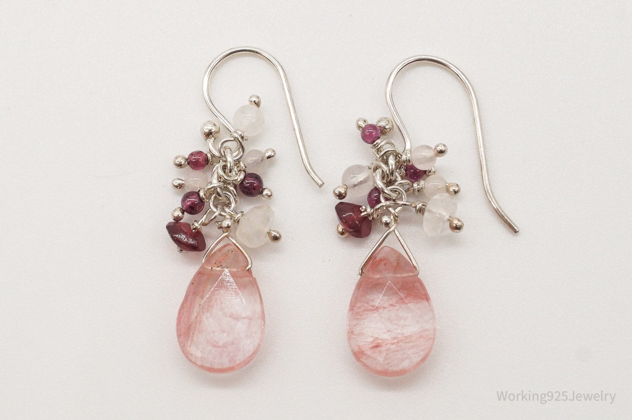 Vintage Strawberry Quartz Garnet Silver Earrings