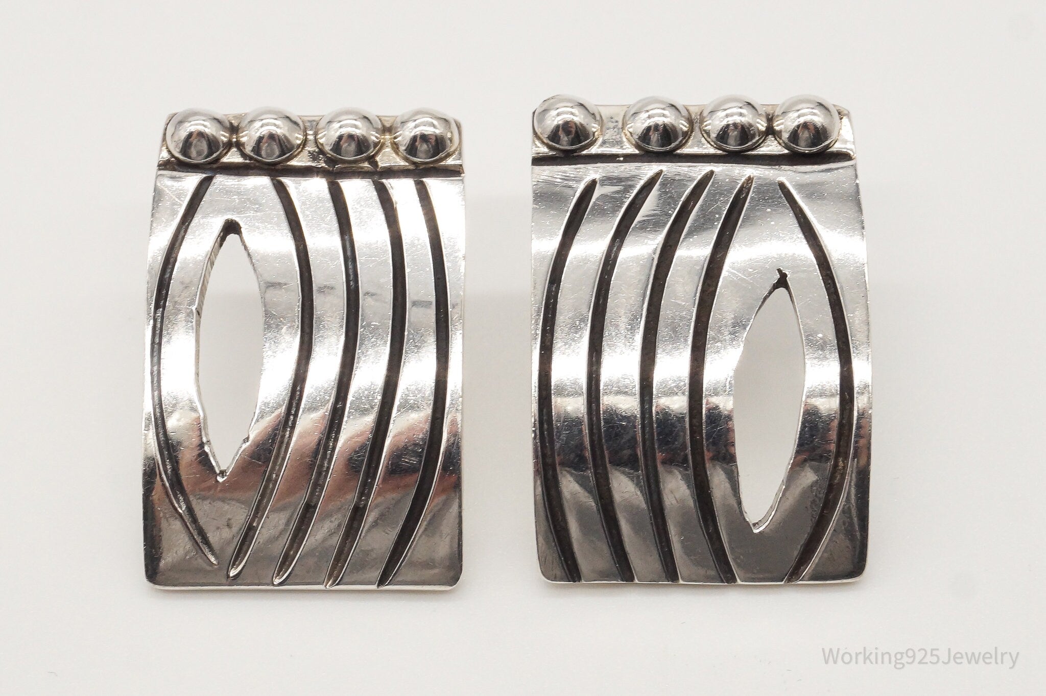 RARE Vintage Mexico Modernist Melesio Villarreal Sterling Silver Earrings