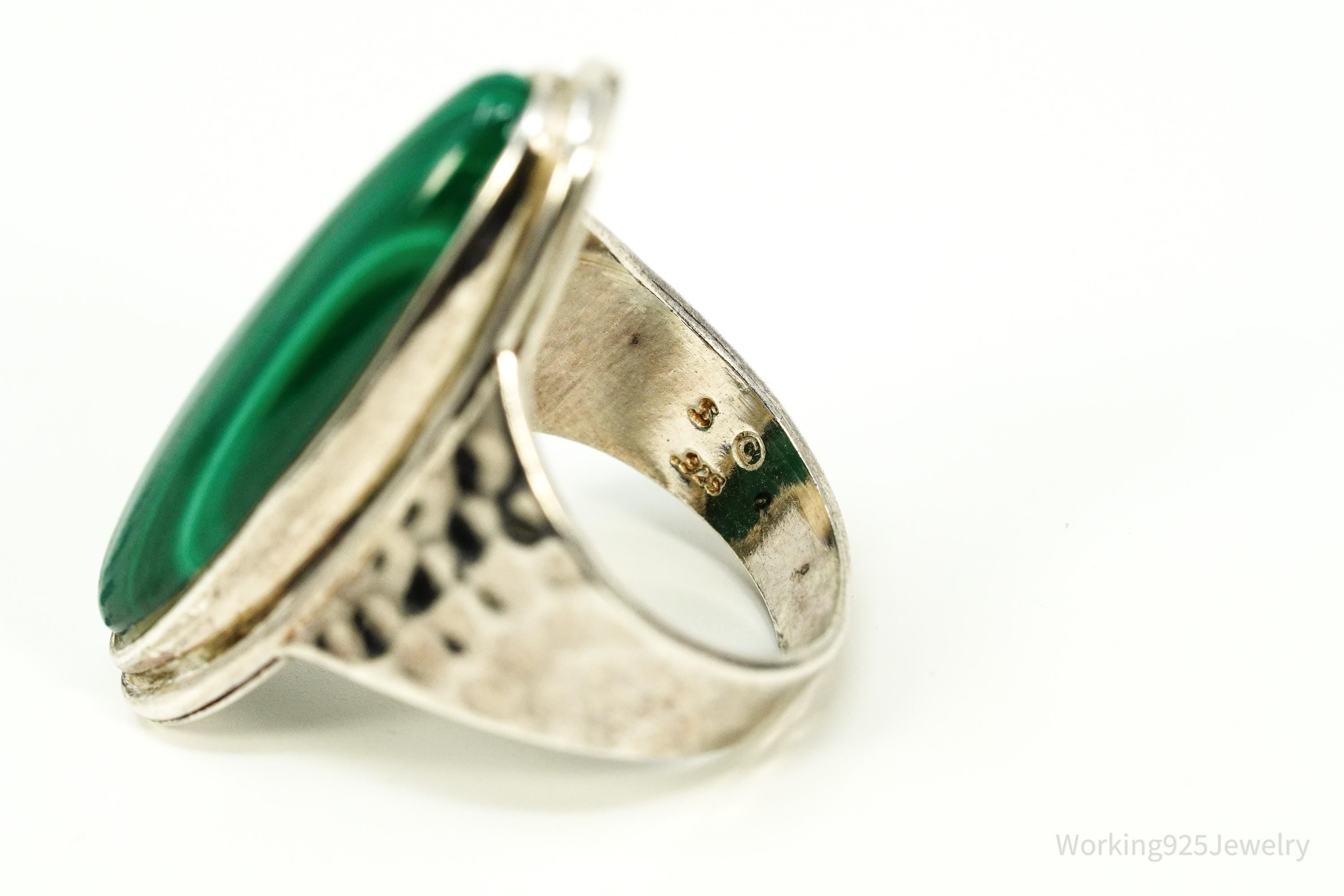 Vintage Malachite Sterling Silver Ring - Size 7.25