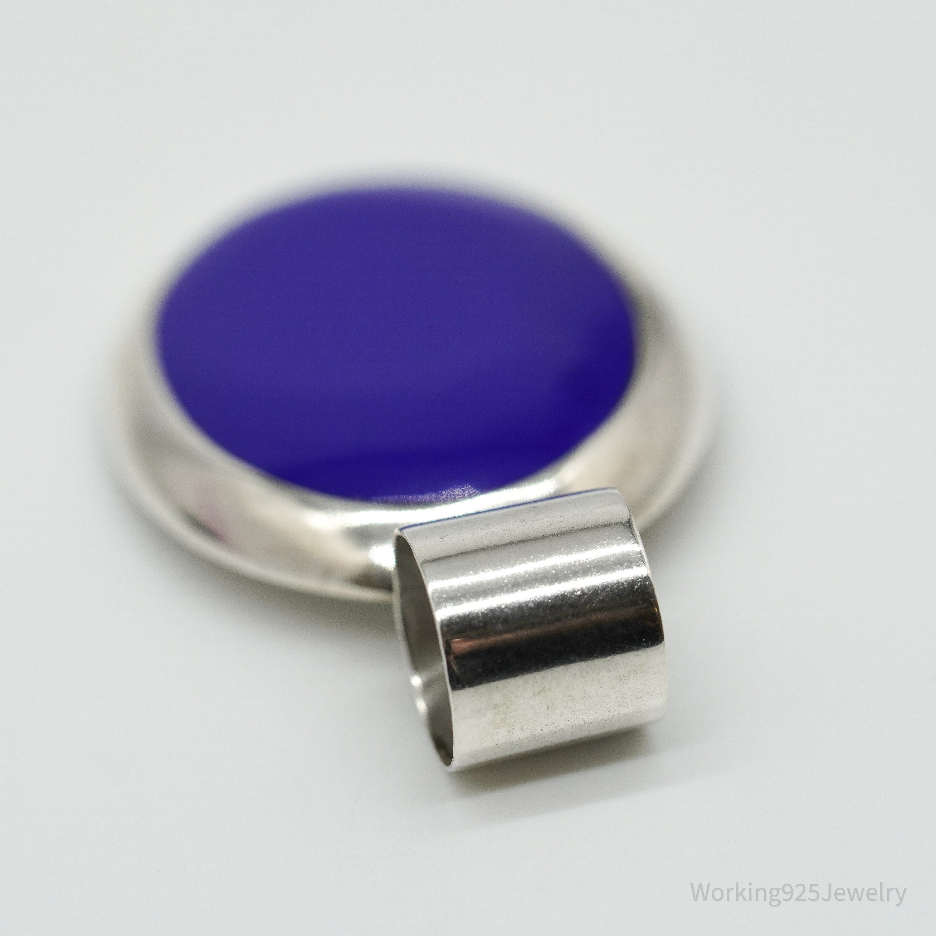 Vintage Large Mexico Modernist Blue Onyx Sterling Silver Pendant