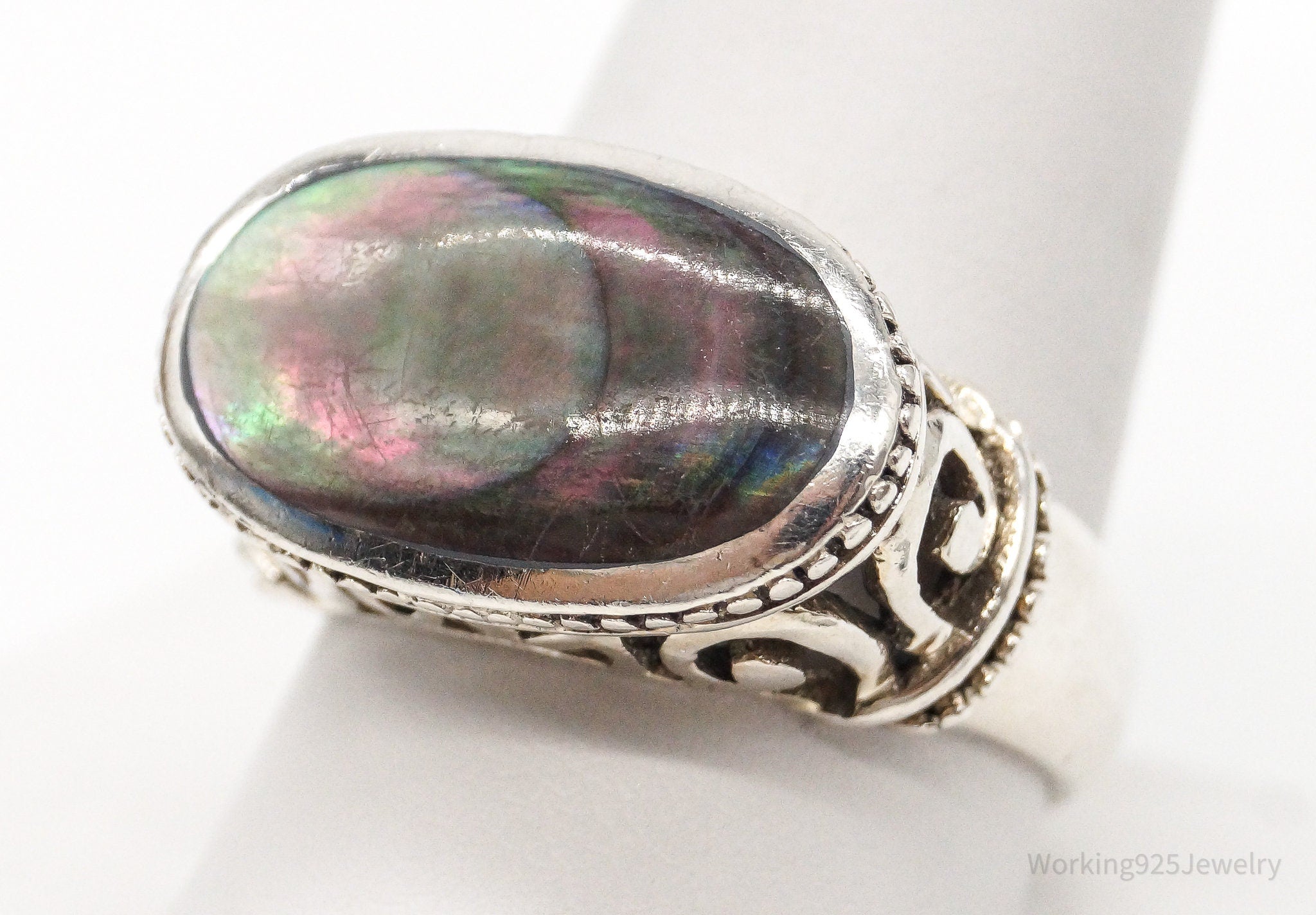 Vintage Paua Abalone Shell Sterling Silver Ring - Size 11