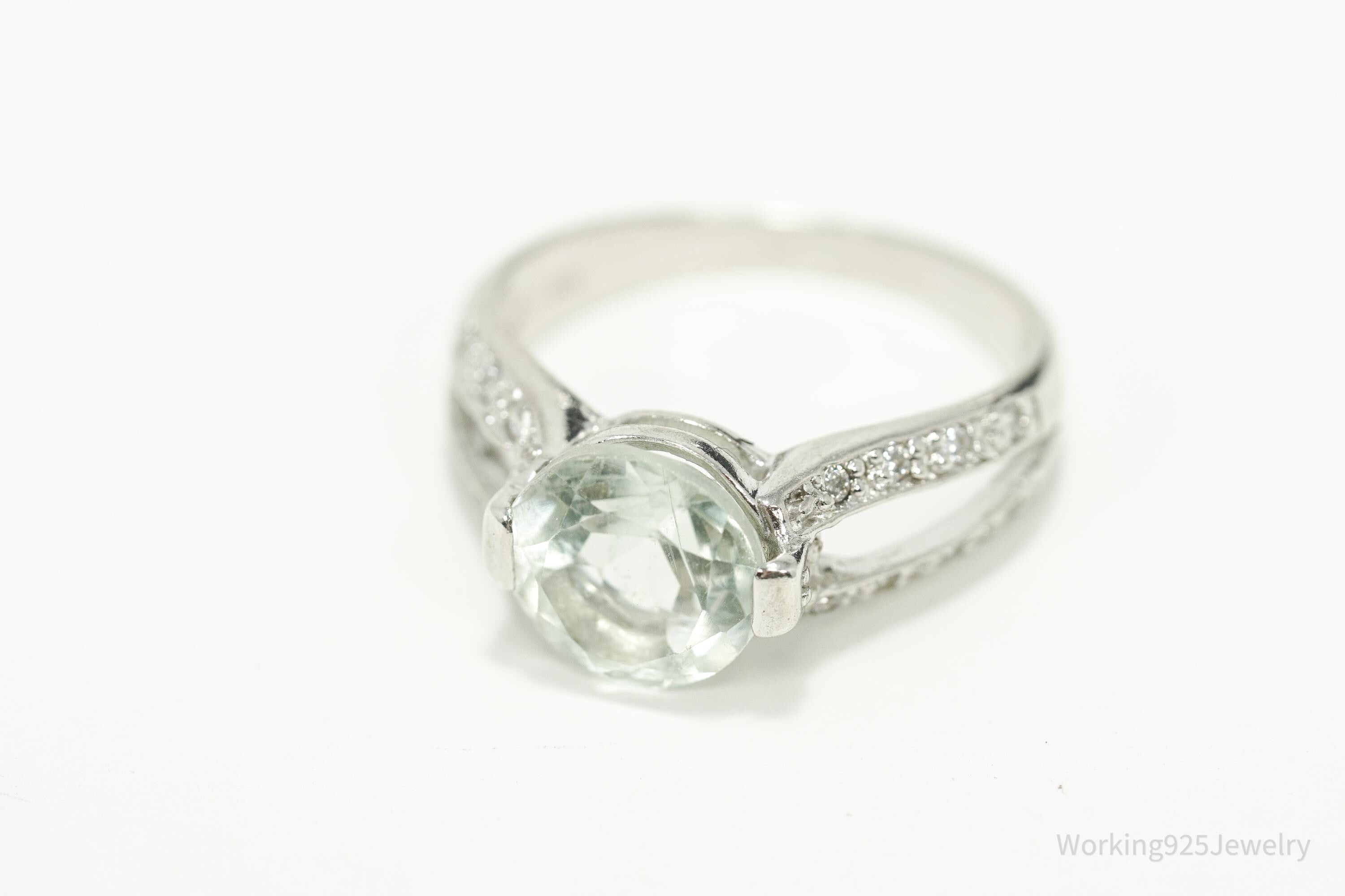 Vintage RJC Prasiolite & Cubic Zirconia Sterling Silver Ring - Size 7.5