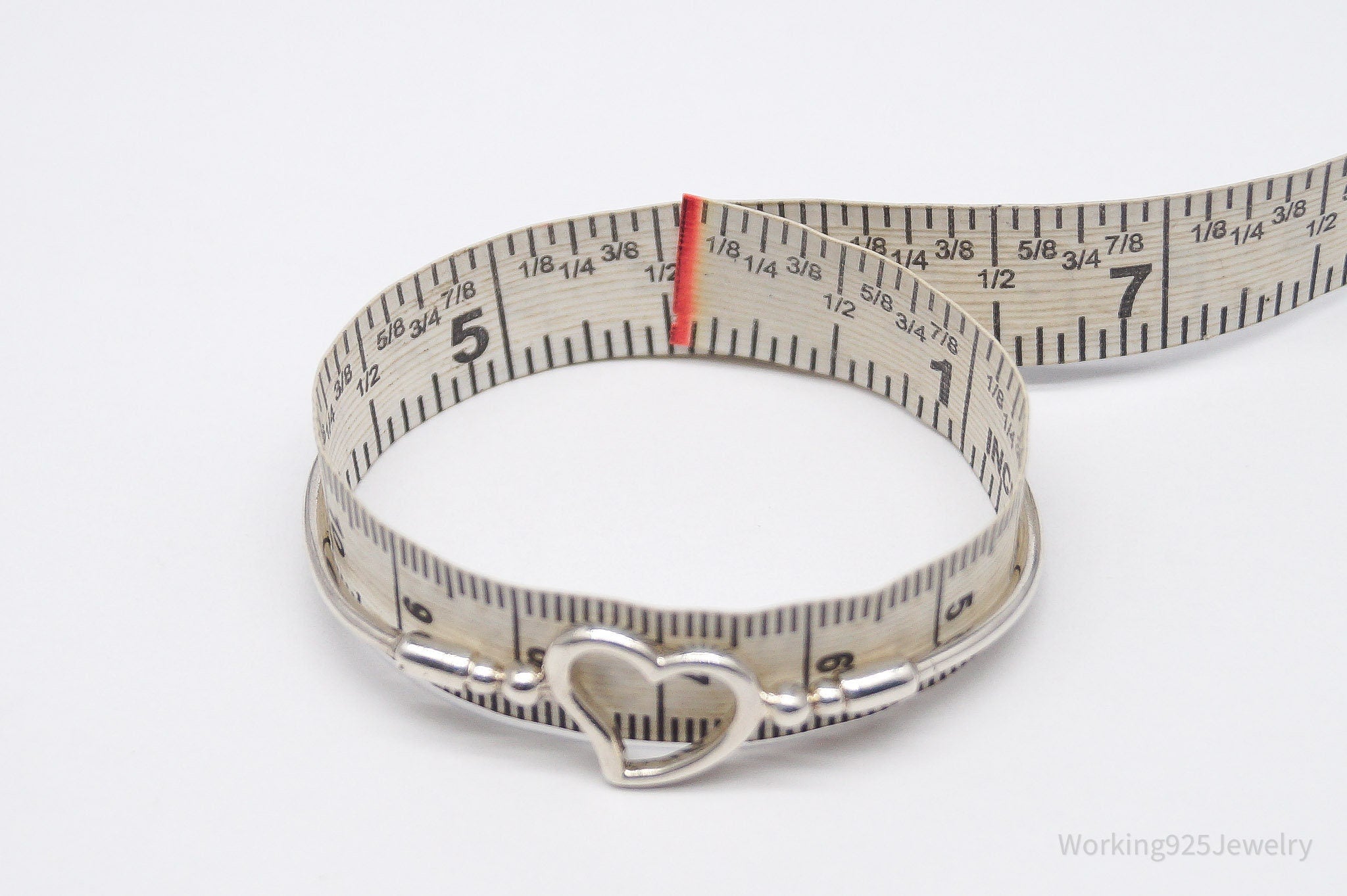 Vintage Open Heart Sterling Silver Bangle Bracelet - 5.5"