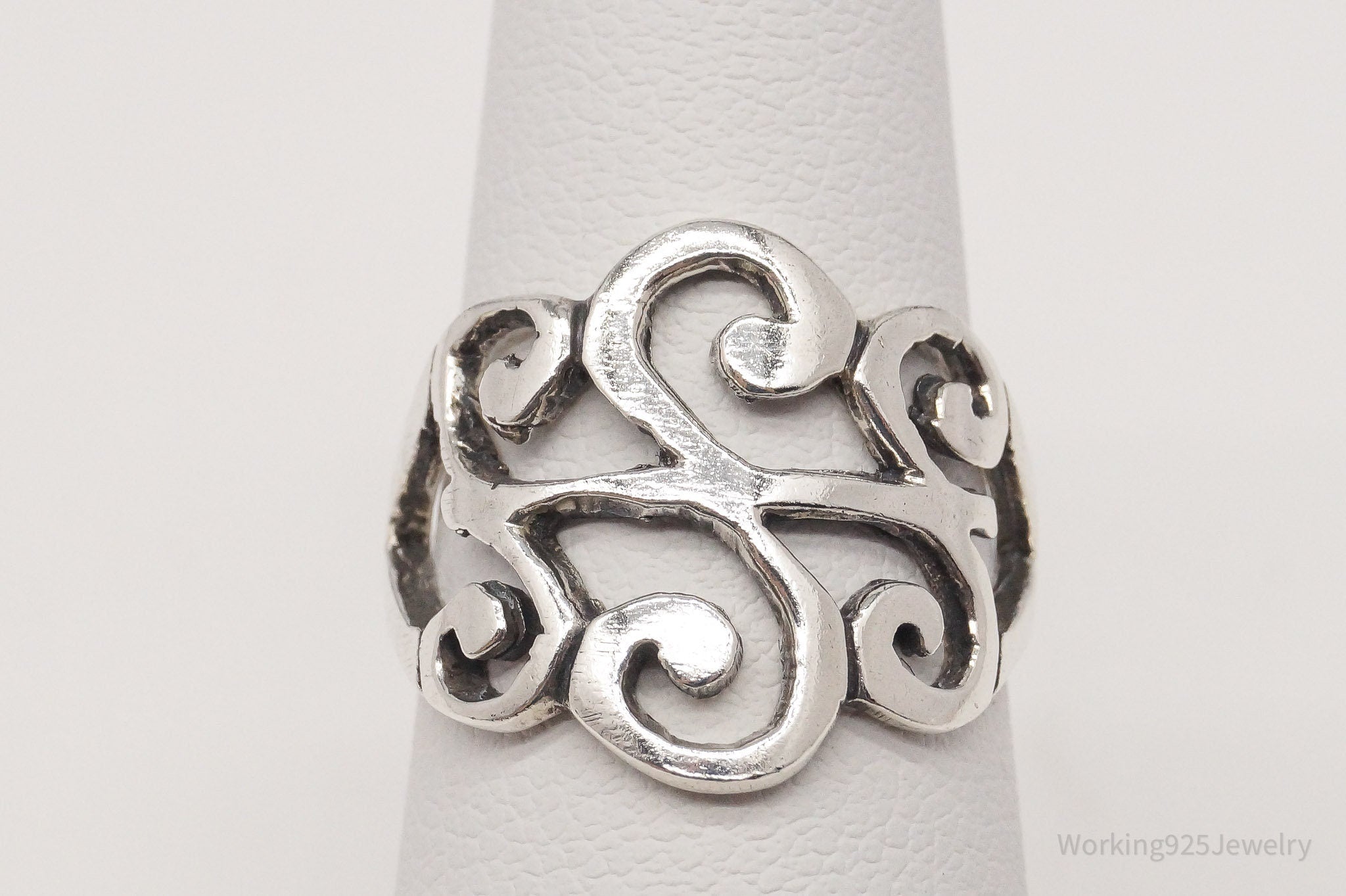 Vintage Scrolls Swirls Openwork Sterling Silver Ring - Size 5