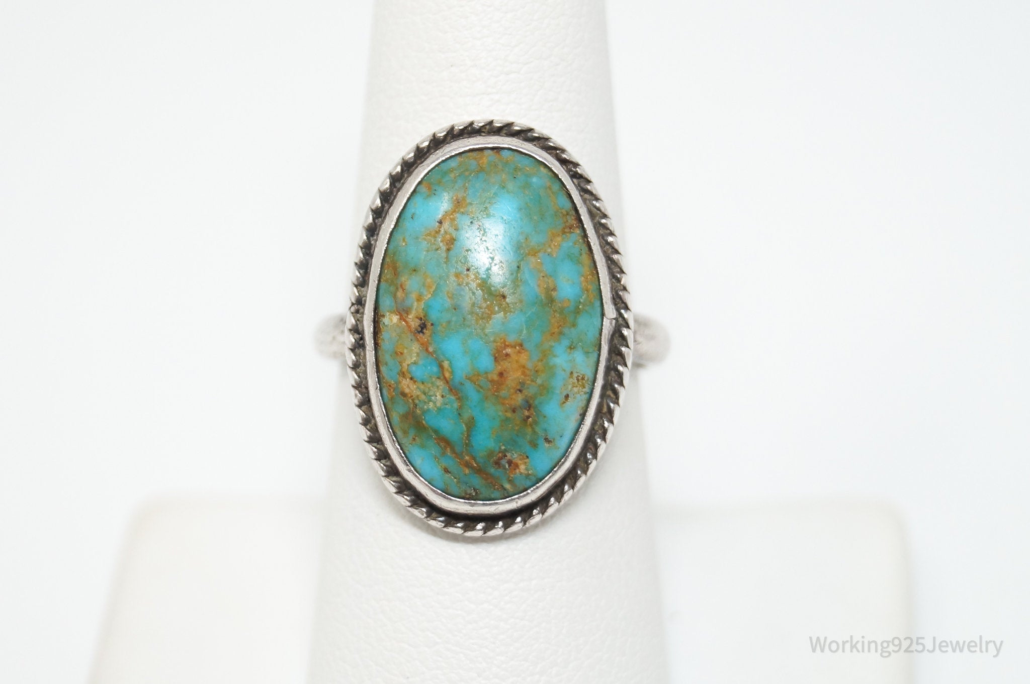 Vintage Native American Turquoise Unsigned Sterling Silver Ring - Sz 8.5