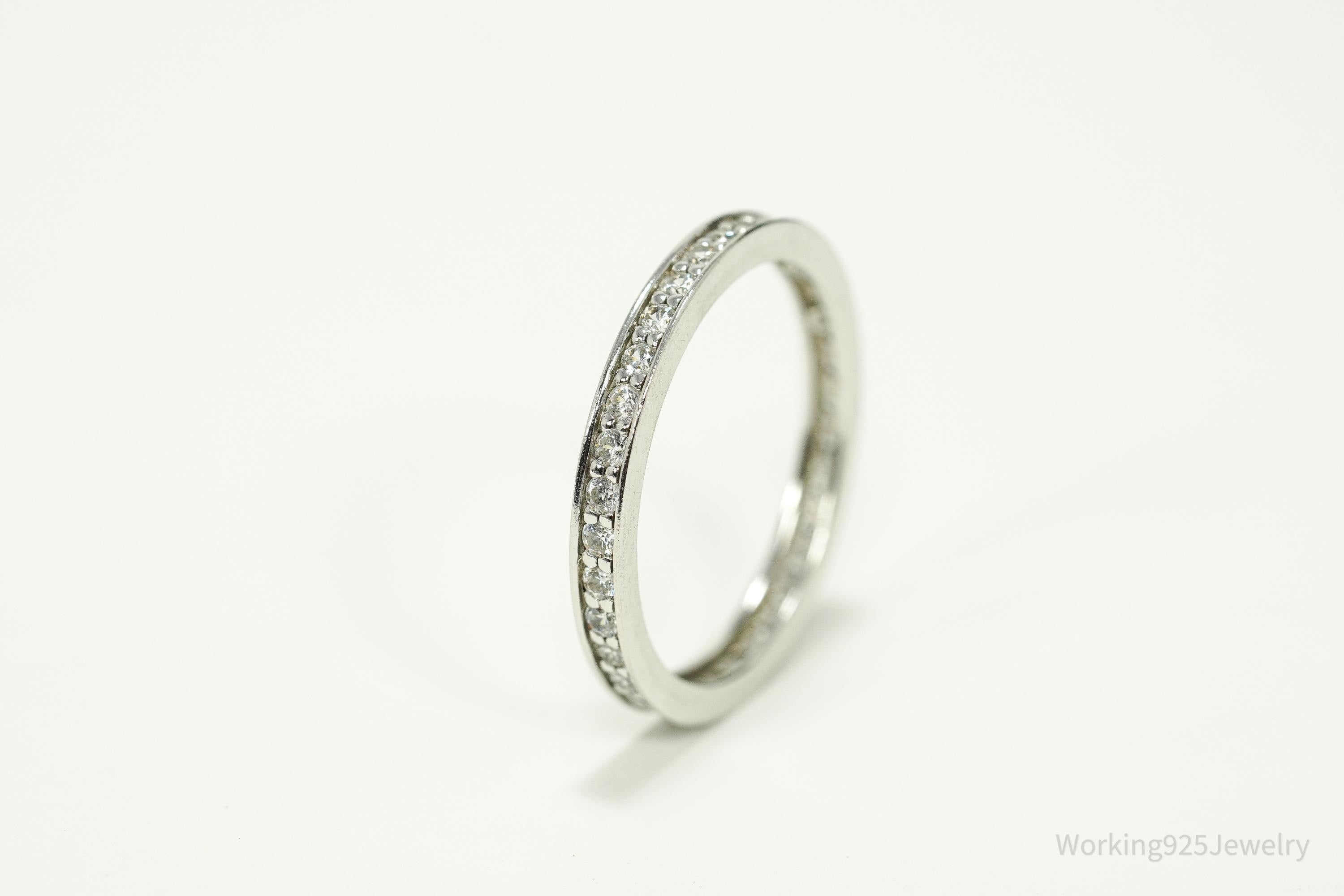 Vintage Cubic Zirconia Sterling Silver Band Ring - Size 9