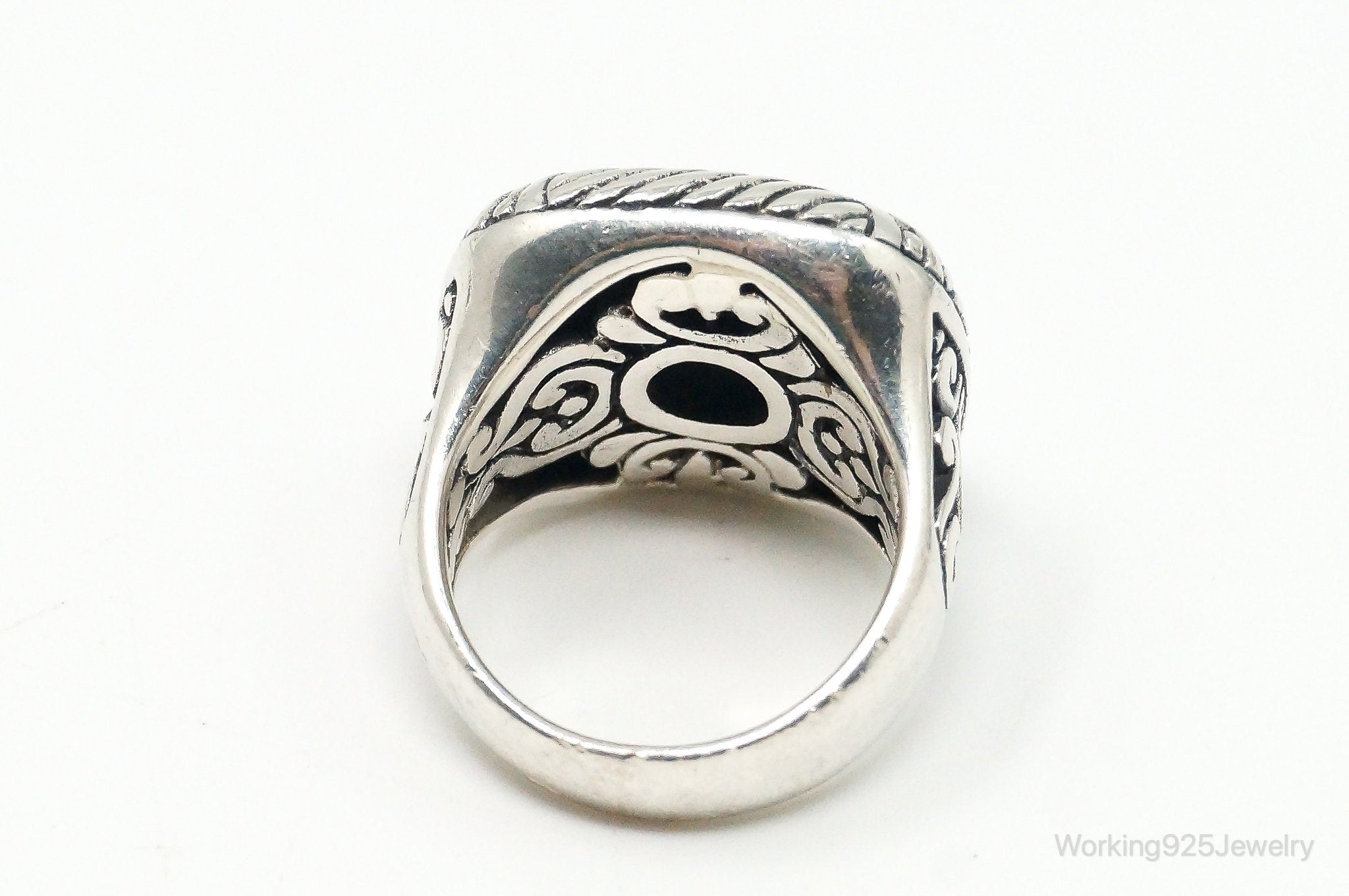 Vintage Tall Bali Style Scroll Swirls Sterling Silver Ring - Size 6.25