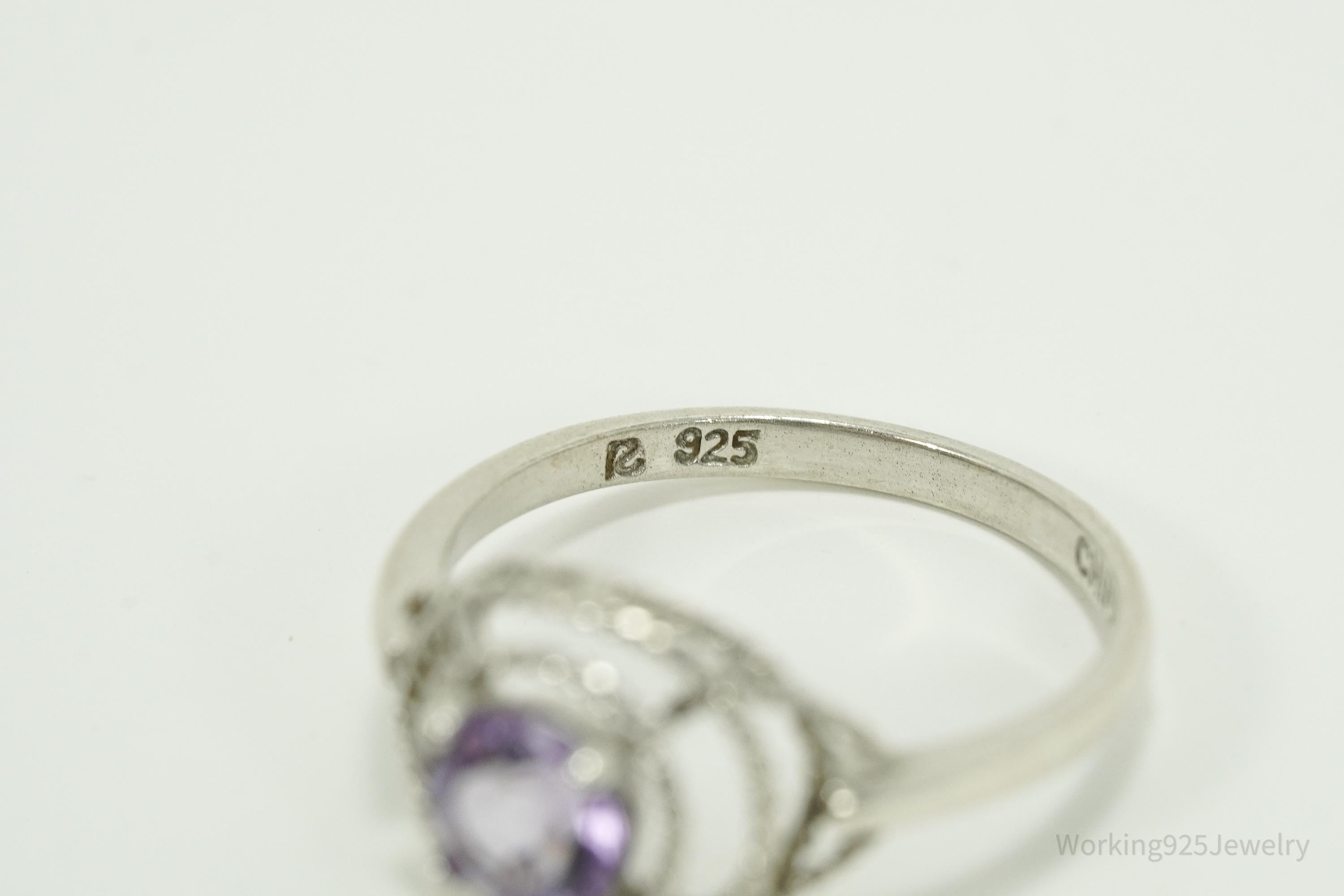 Vintage Amethyst Sterling Silver Ring - Size 8.25