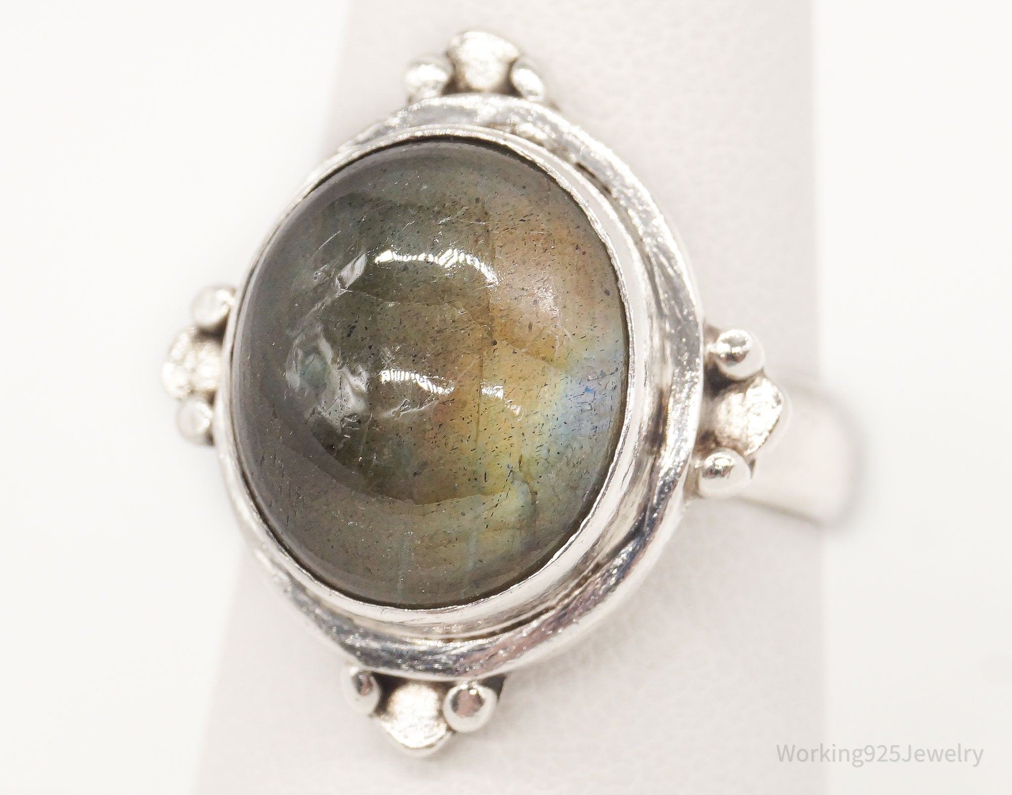 Vintage Large Labradorite Sterling Silver Ring - Size 6.5