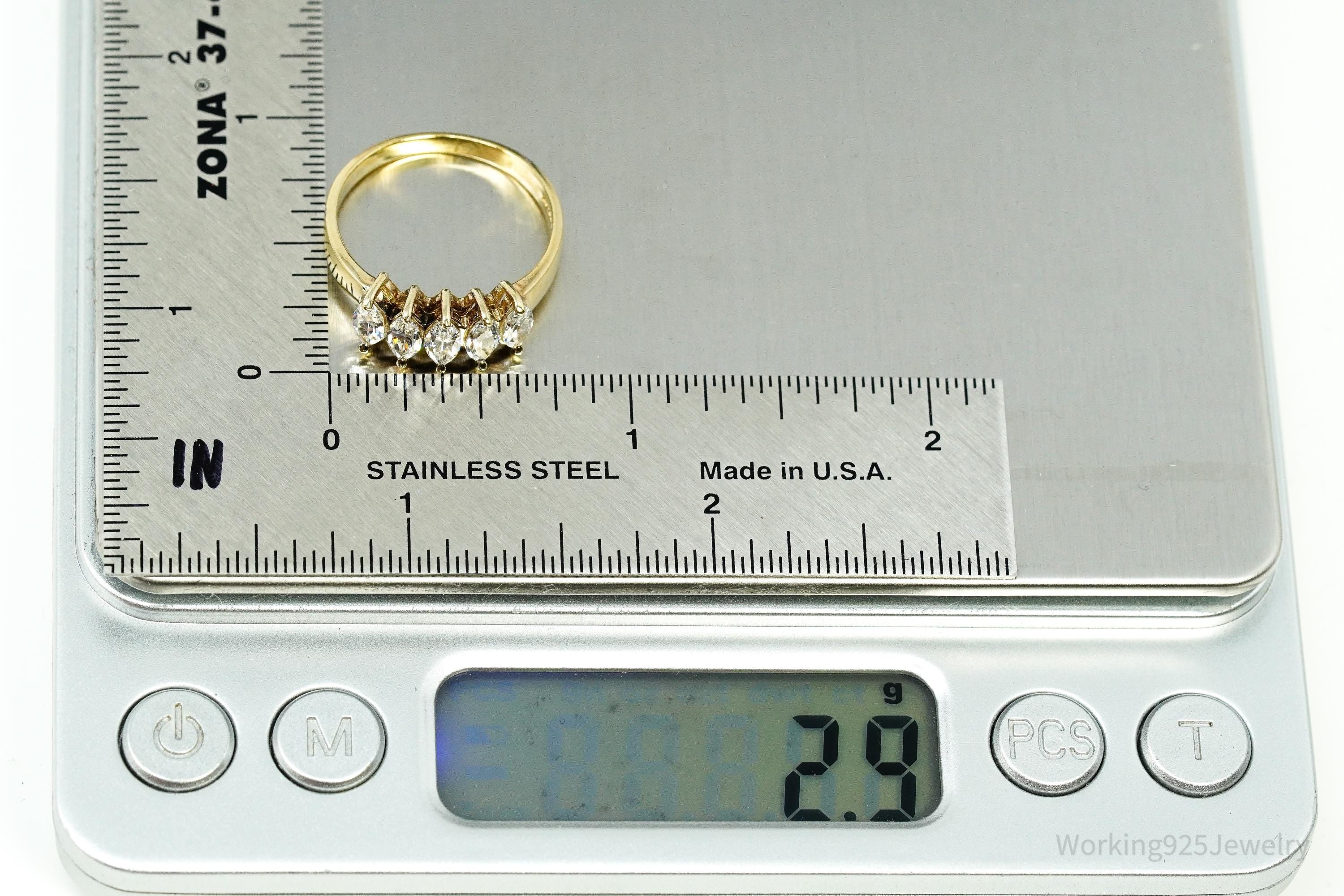 Vintage Diamonique Cubic Zirconia Gold Vermeil Sterling Silver Ring - Size 8.25