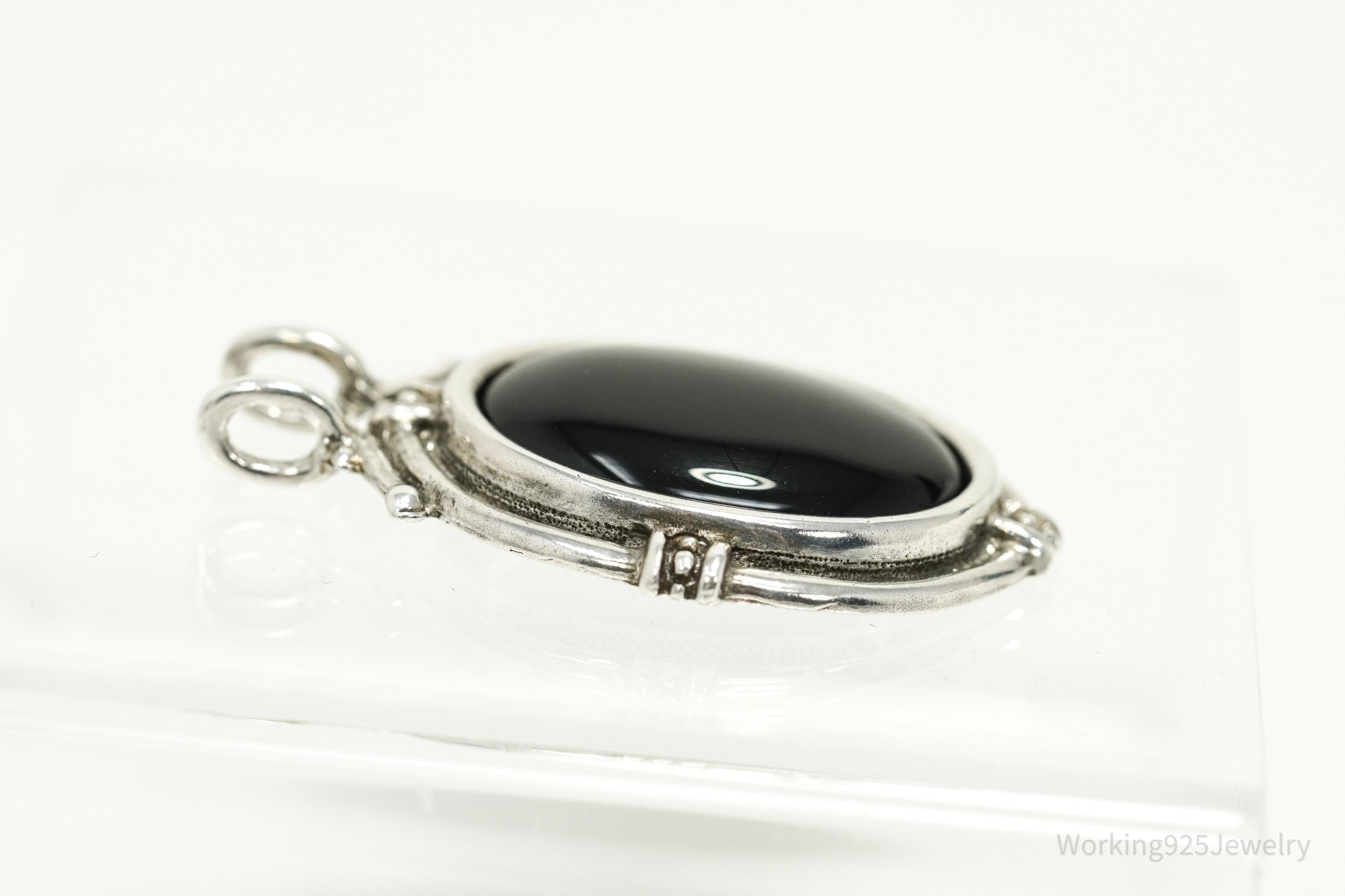 Vintage Large Taxco Mexico Modernist Black Onyx Sterling Silver Pendant
