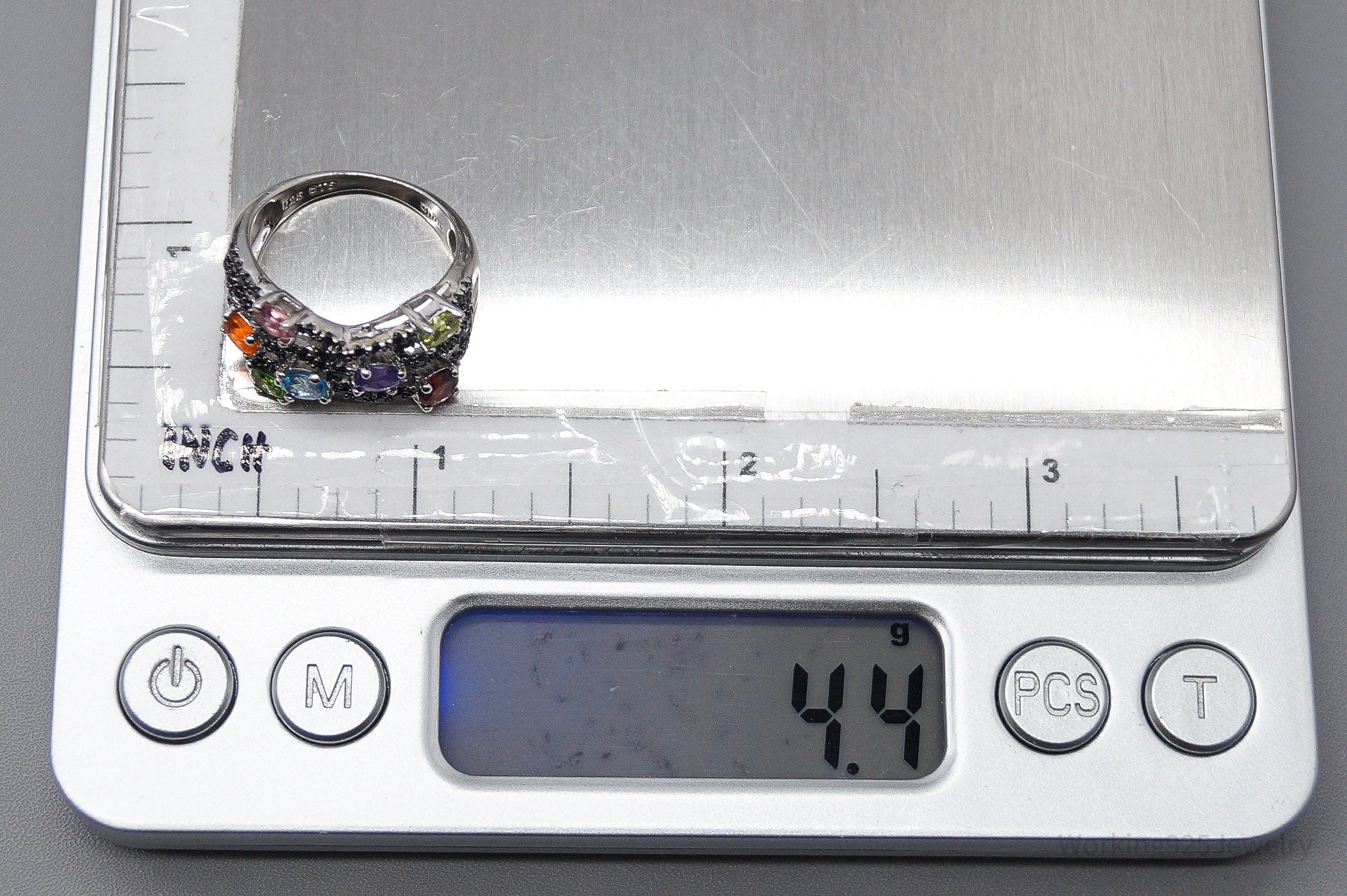 Multi Gemstone Sterling Silver Ring - Size 6