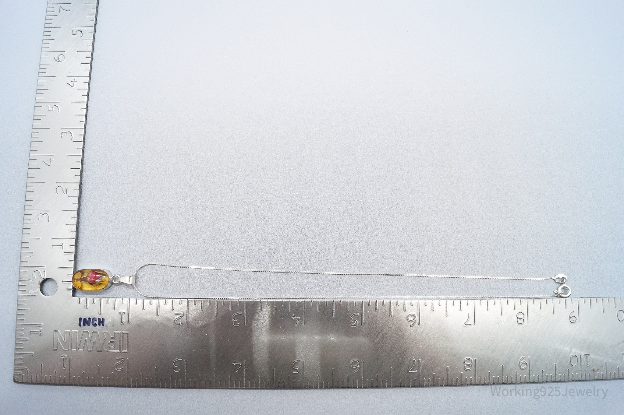 Vintage Resin Dried Flower Sterling Silver Necklace 16"