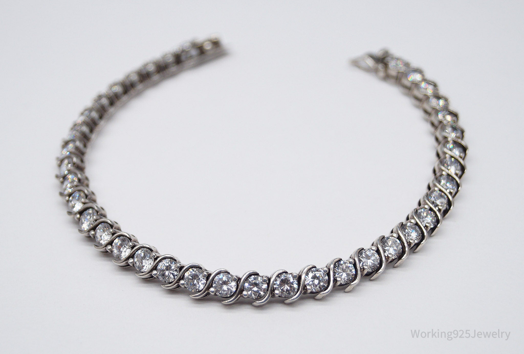 Vintage Ross Simons Cubic Zirconia Sterling Silver Tennis Bracelet 7 15/16"