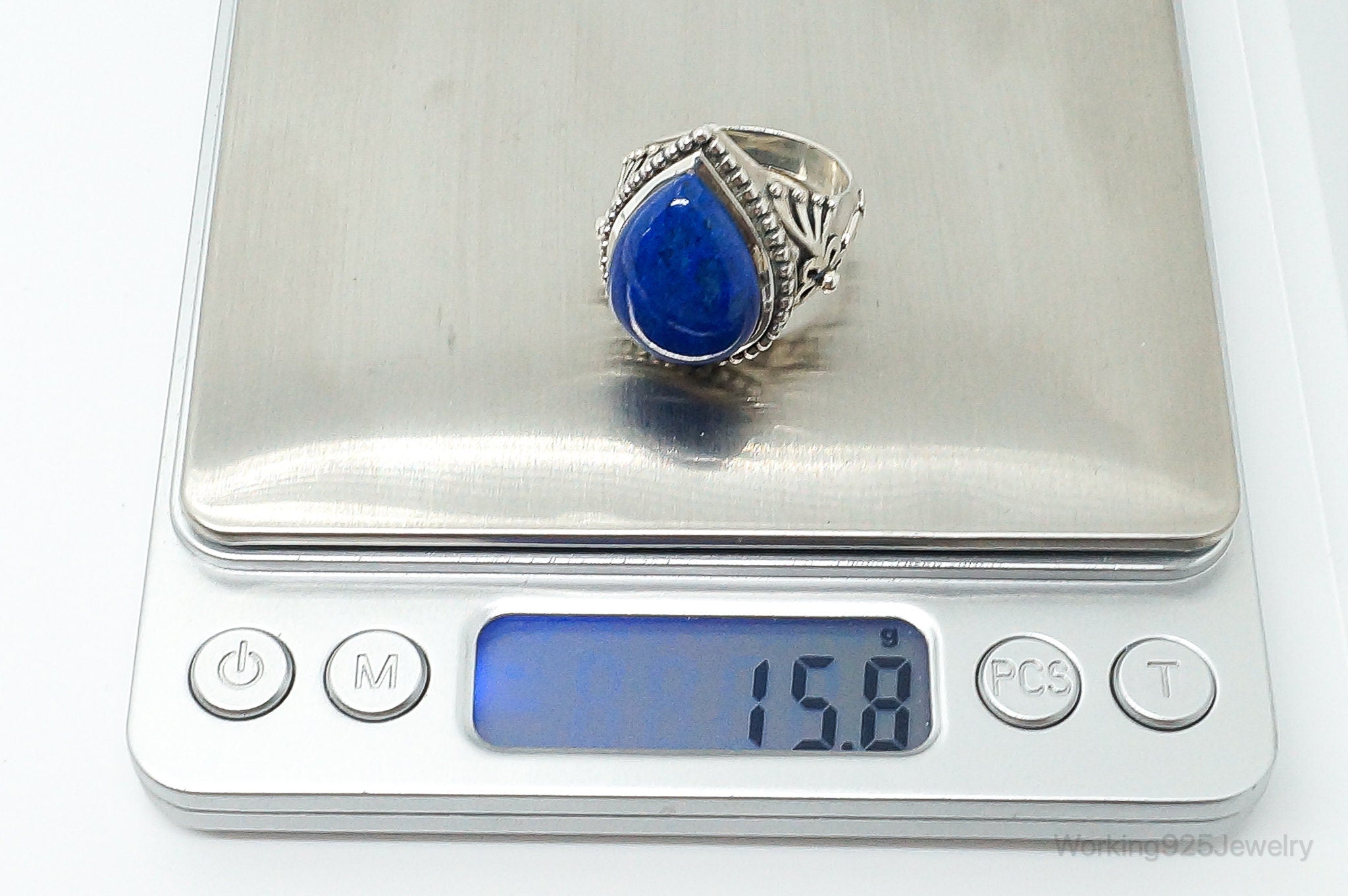 Vintage Large Blue Lapis Lazuli Sterling Silver Ring - Size 10